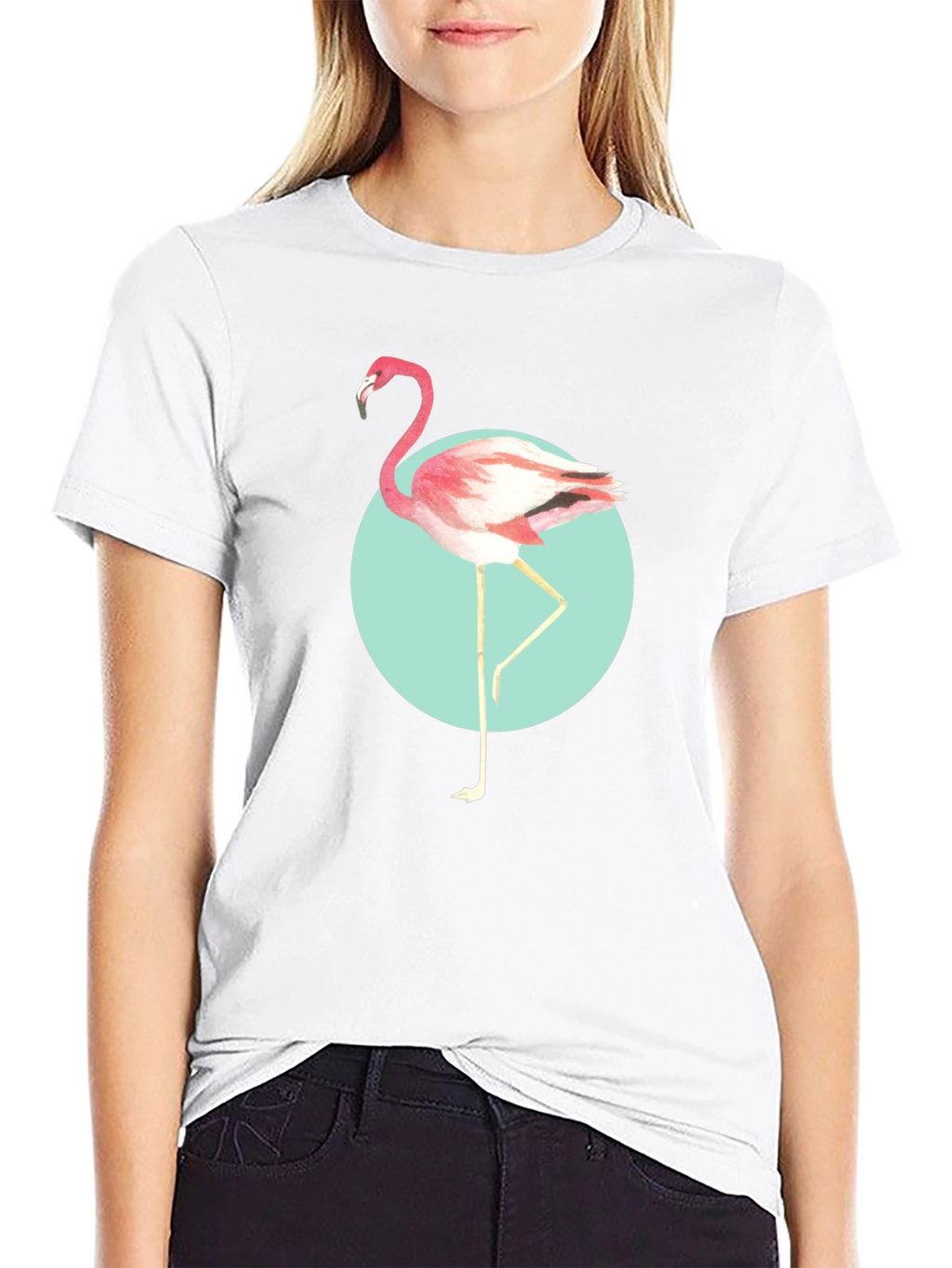 Trendy Flamingo Graphic Tee - Soft Black Cotton T-Shirt
