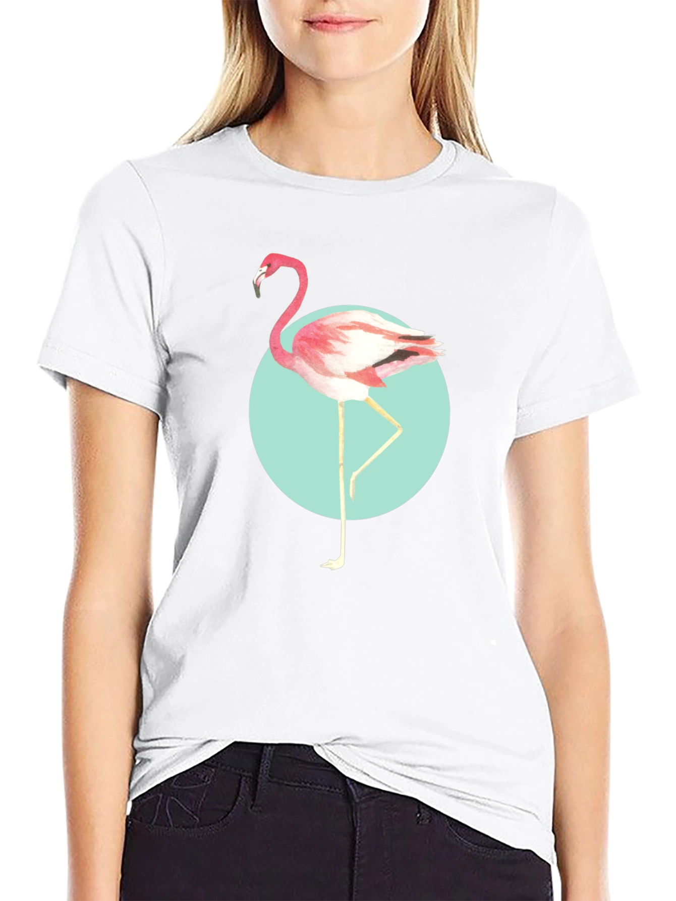 Trendy Flamingo Graphic Tee - Soft Black Cotton T-Shirt