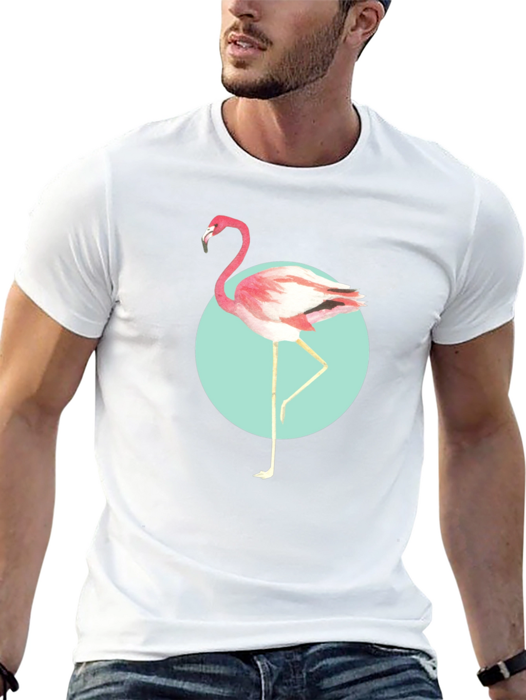 Trendy Flamingo Graphic Tee - Soft Black Cotton T-Shirt