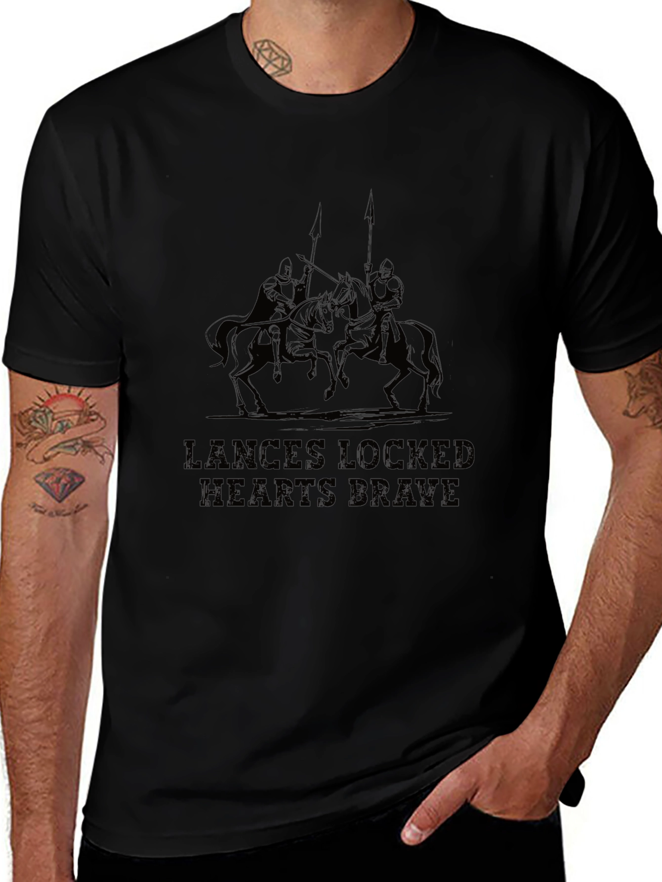 Lances Locked Brave Hearts Black T-Shirt