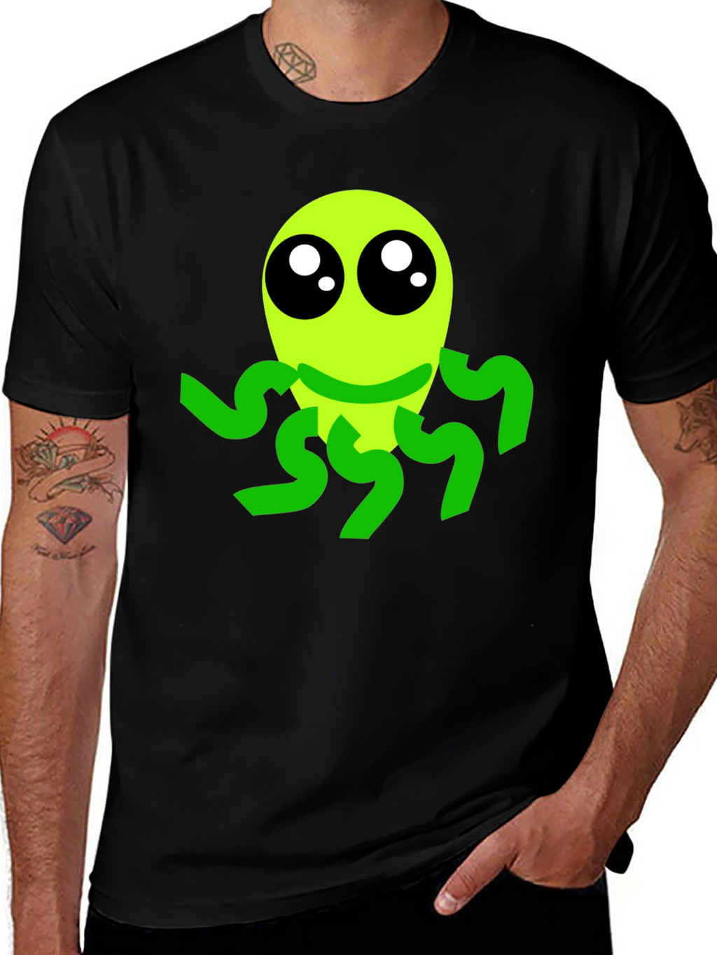 Cute Alien Graphic Tee - Black Casual T-Shirt