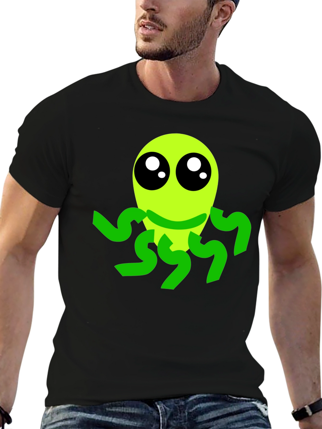 Cute Alien Graphic Tee - Black Casual T-Shirt