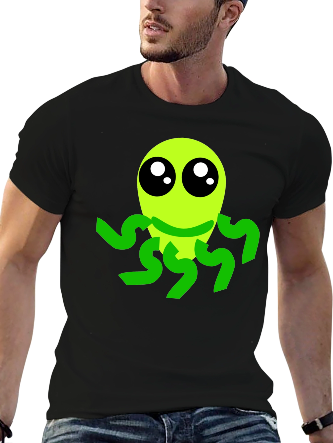 Cute Alien Graphic Tee - Black Casual T-Shirt