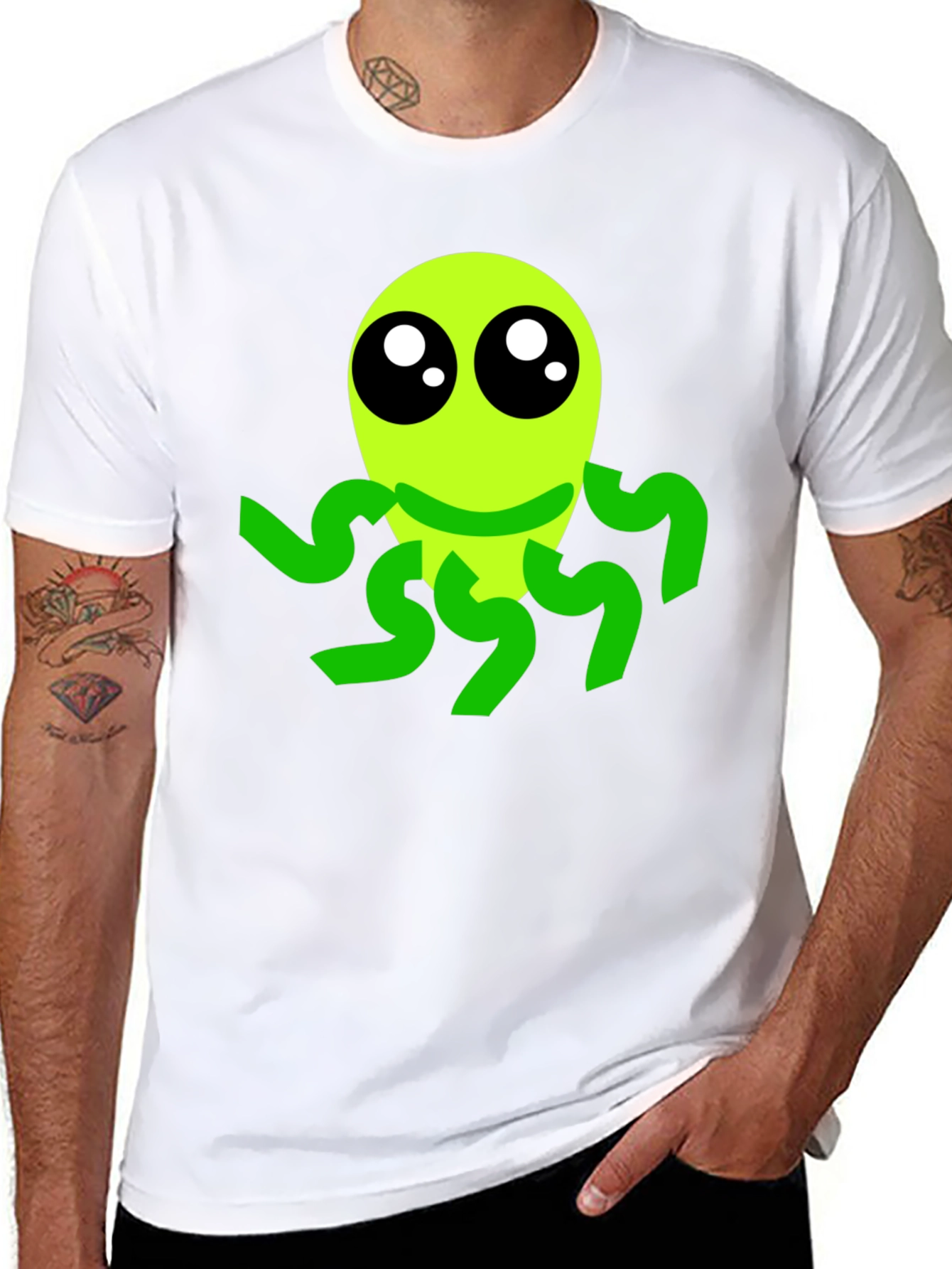 Cute Alien Graphic Tee - Black Casual T-Shirt