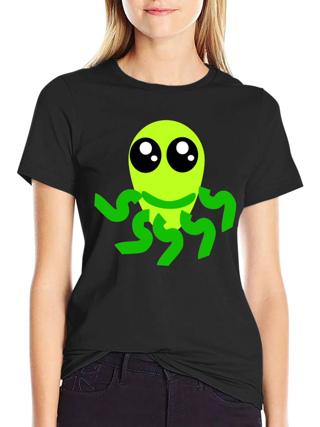 Cute Alien Graphic Tee - Black Casual T-Shirt