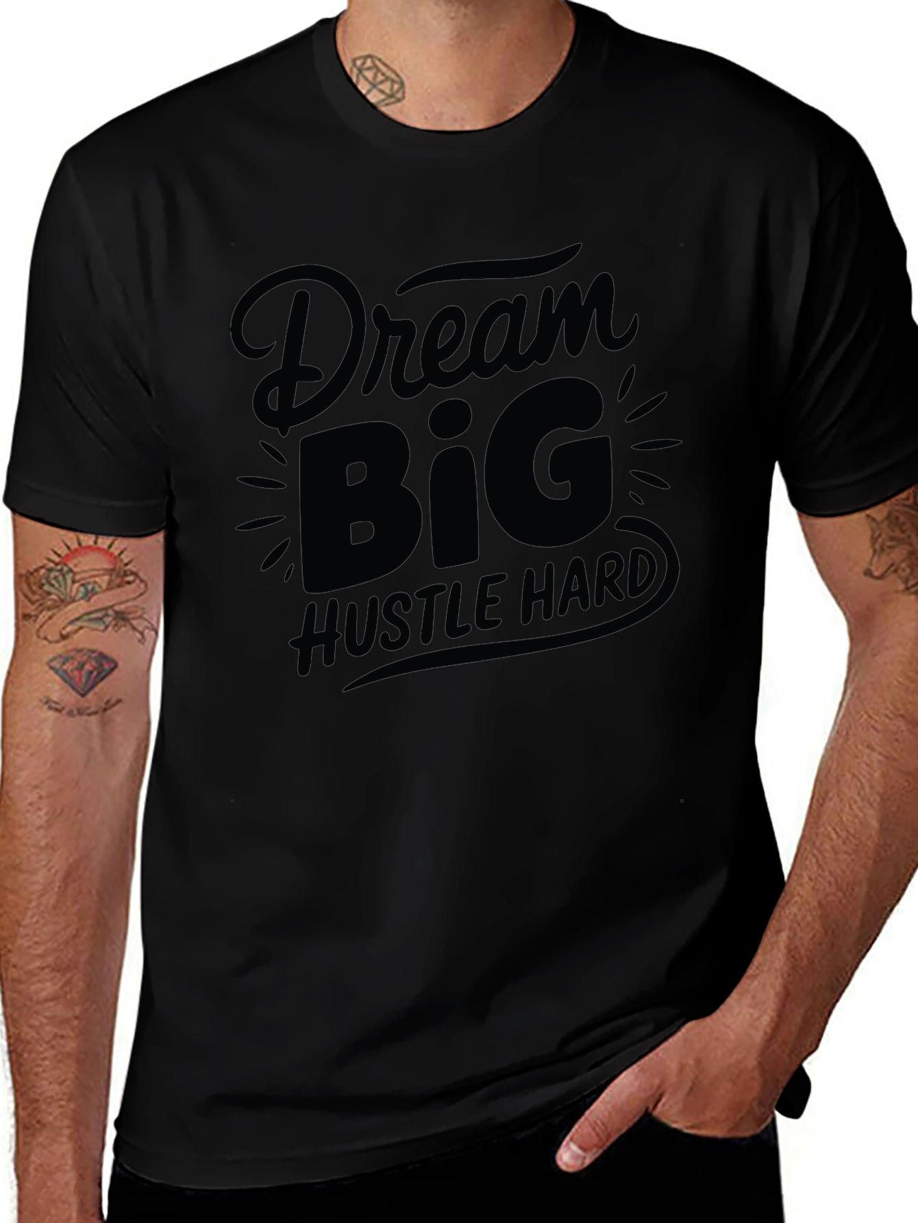 Dream Big Hustle Hard Black Graphic T-Shirt
