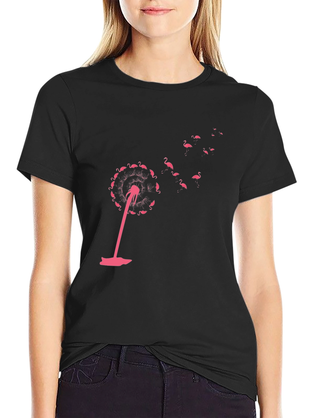Flamingo Dandelion Black Graphic Tee