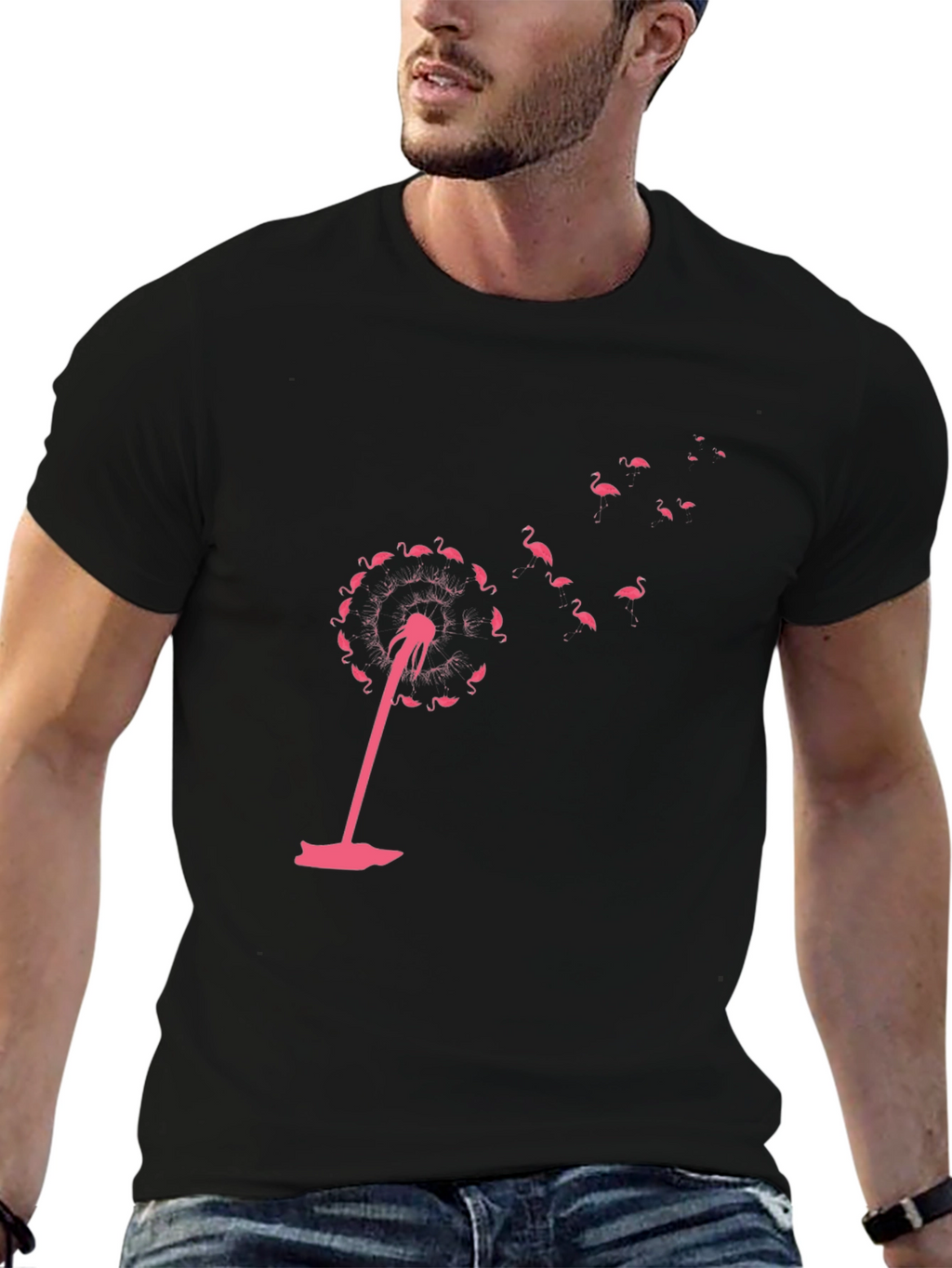 Flamingo Dandelion Black Graphic Tee