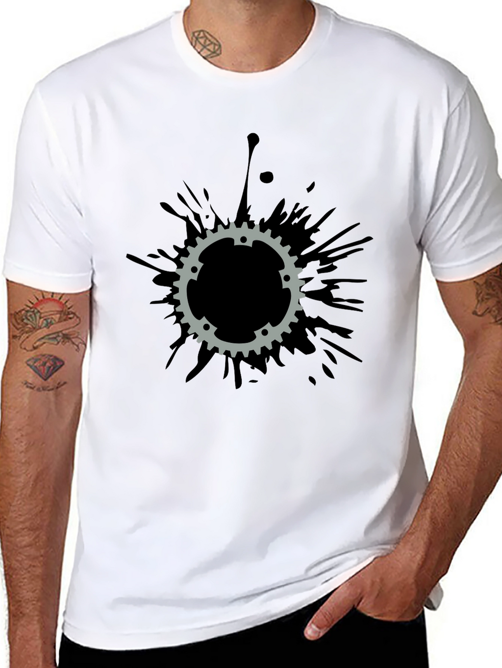 Gear Splatter T-Shirt - Black Cotton Tee