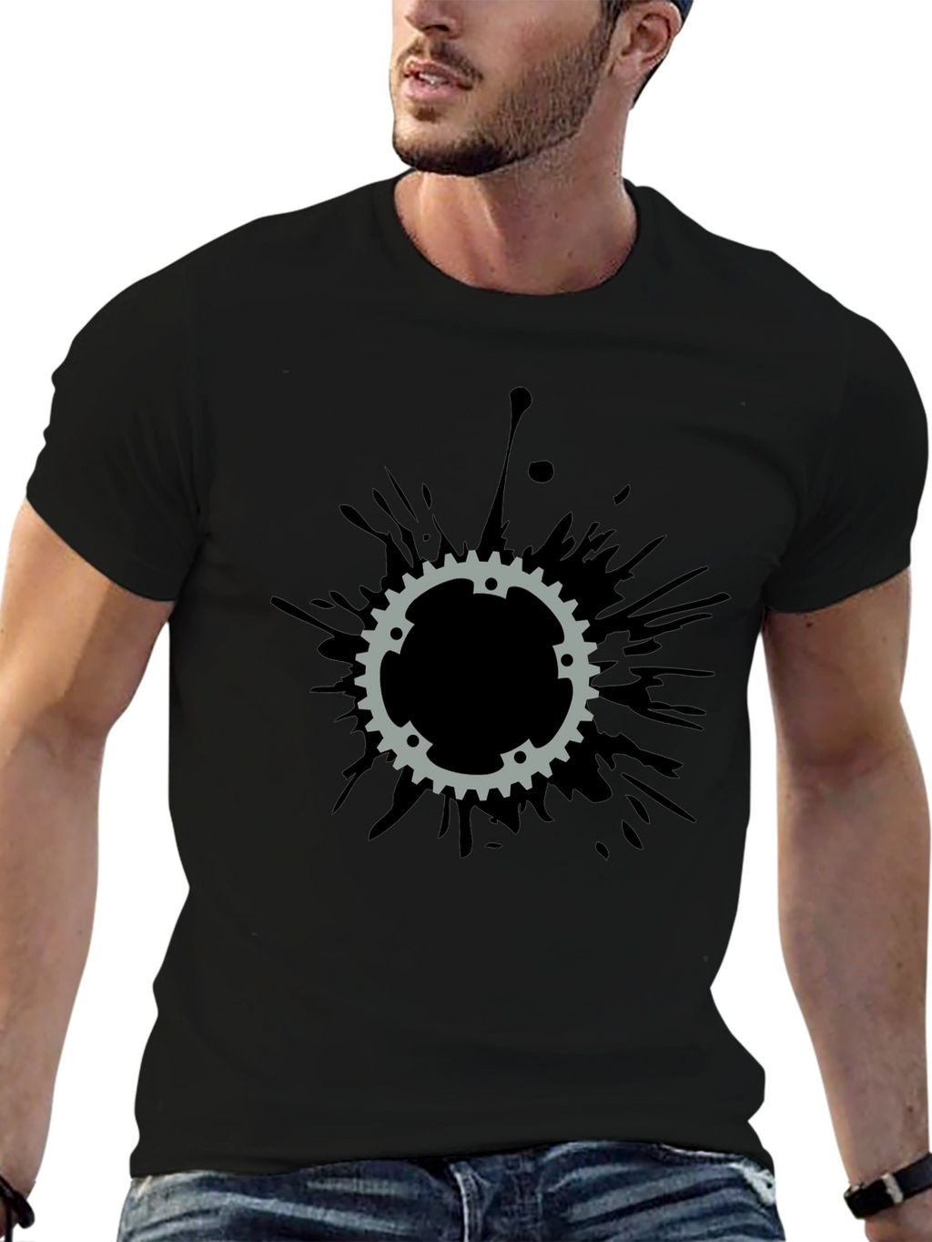Gear Splatter T-Shirt - Black Cotton Tee