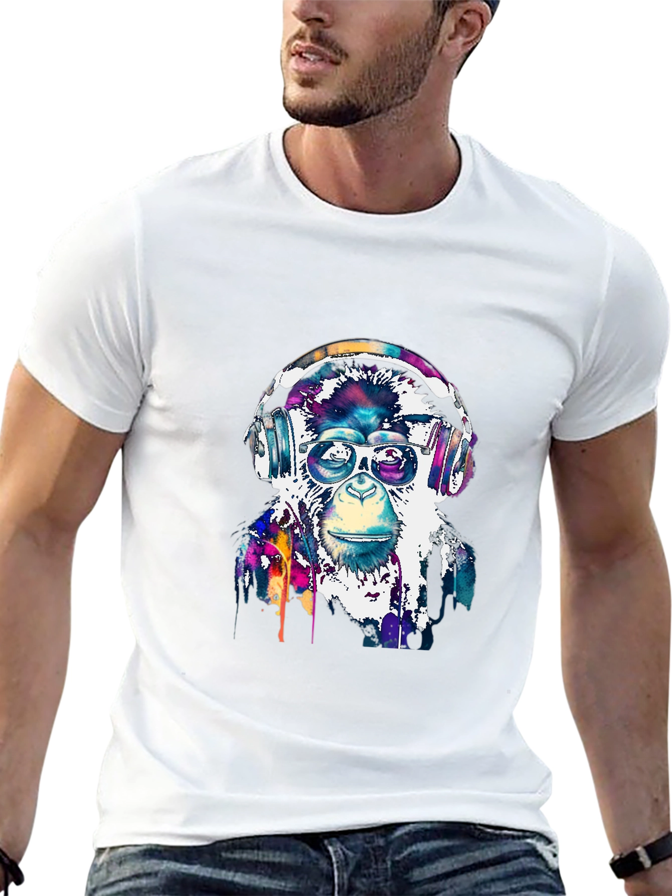 Monkey with Headphones T-Shirt - Graphic Tee