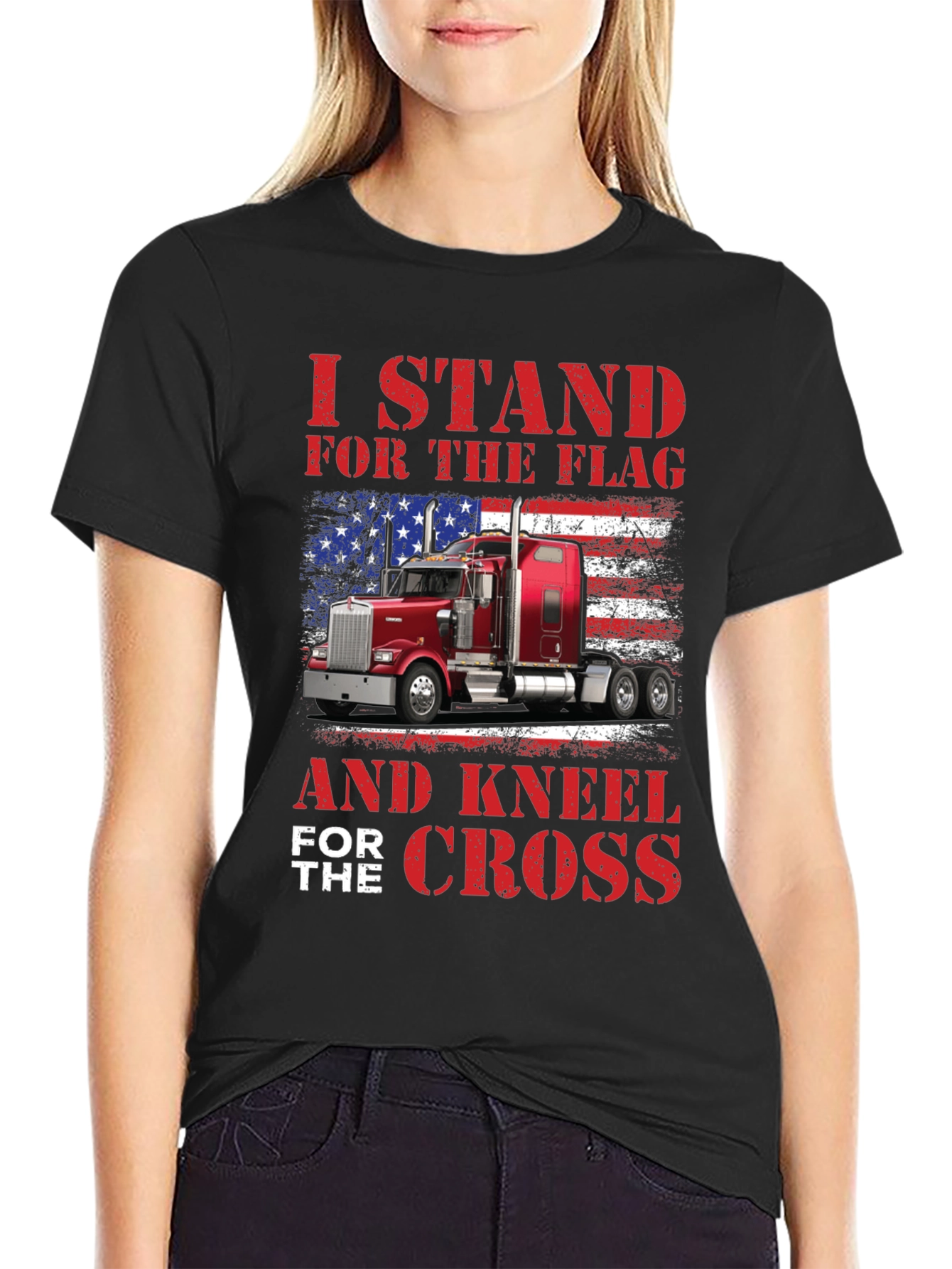 Patriotic Trucker T-Shirt - Stand for The Flag