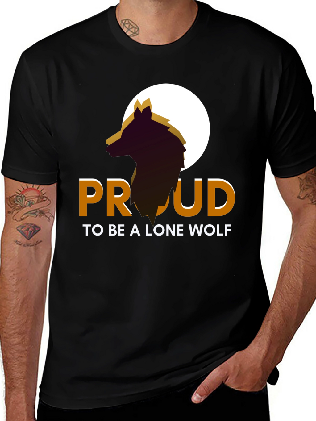 Proud Lone Wolf Graphic Tee - Mens Black T-Shirt