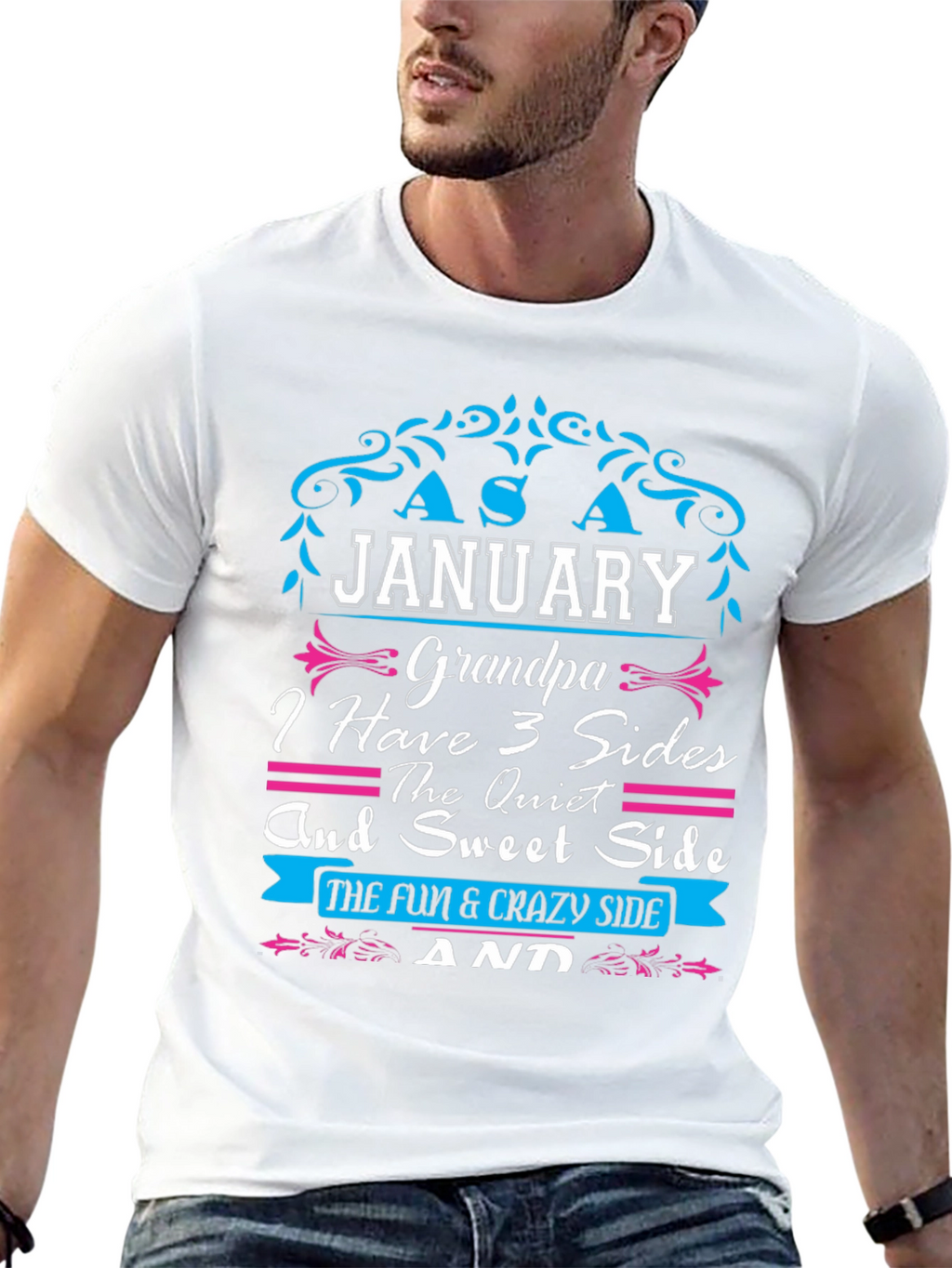 January Grandpa 3 Sides Graphic T-Shirt