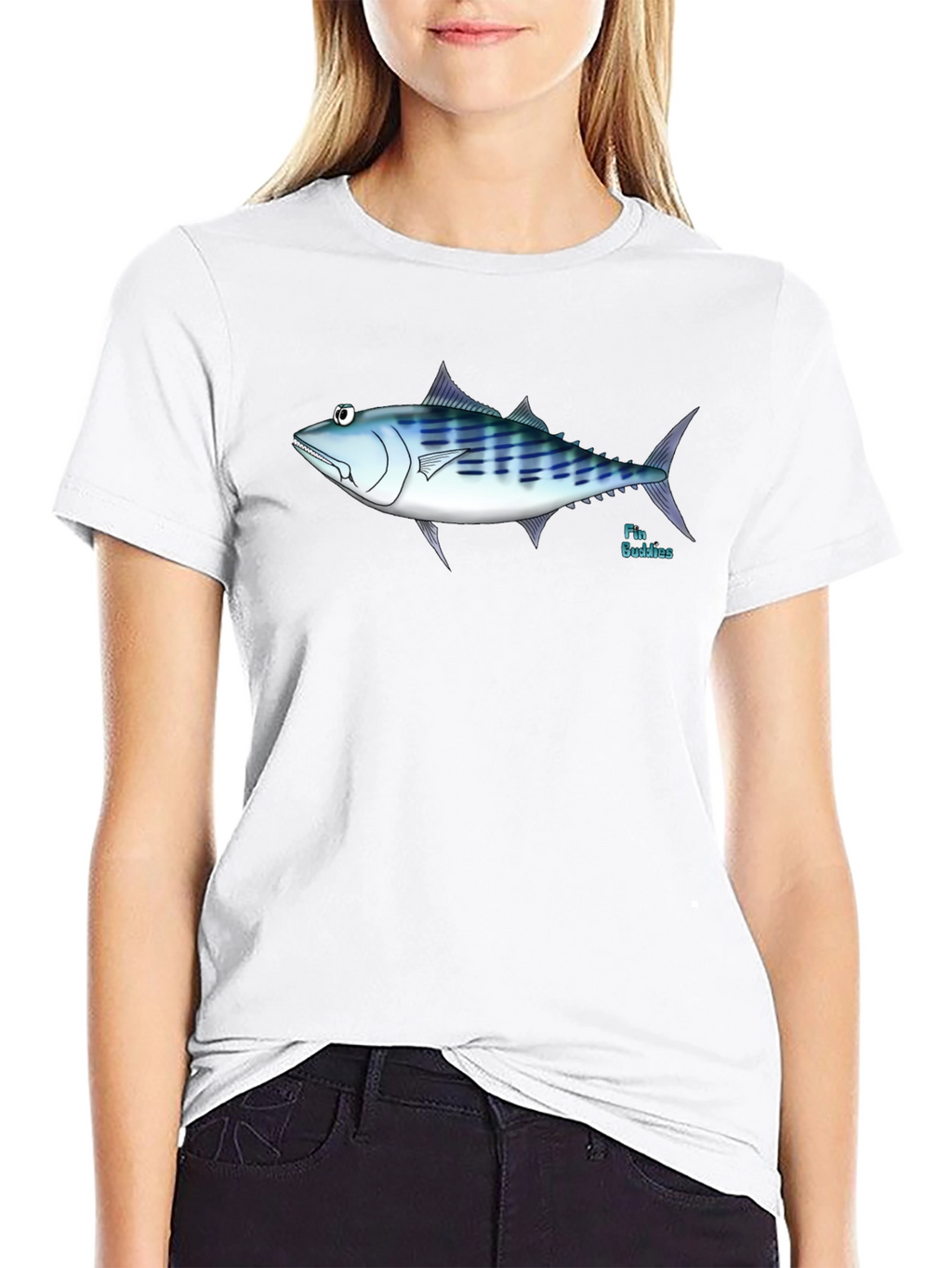 Black T-Shirt with Tuna Fish Graphic