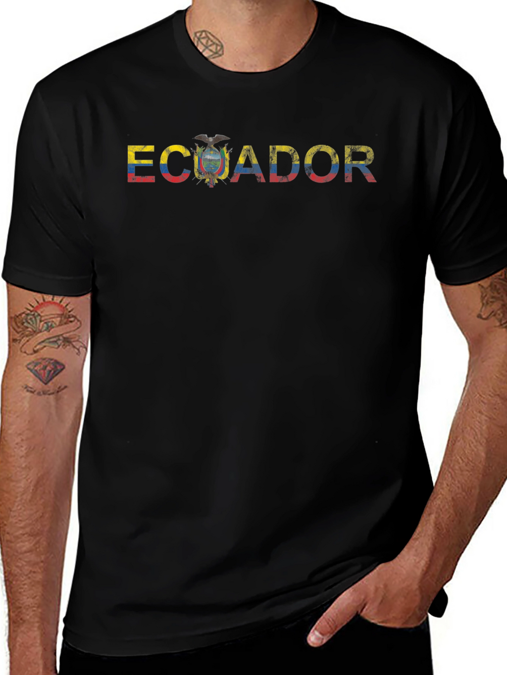 Ecuador Flag Graphic Tee - Mens Black T-Shirt