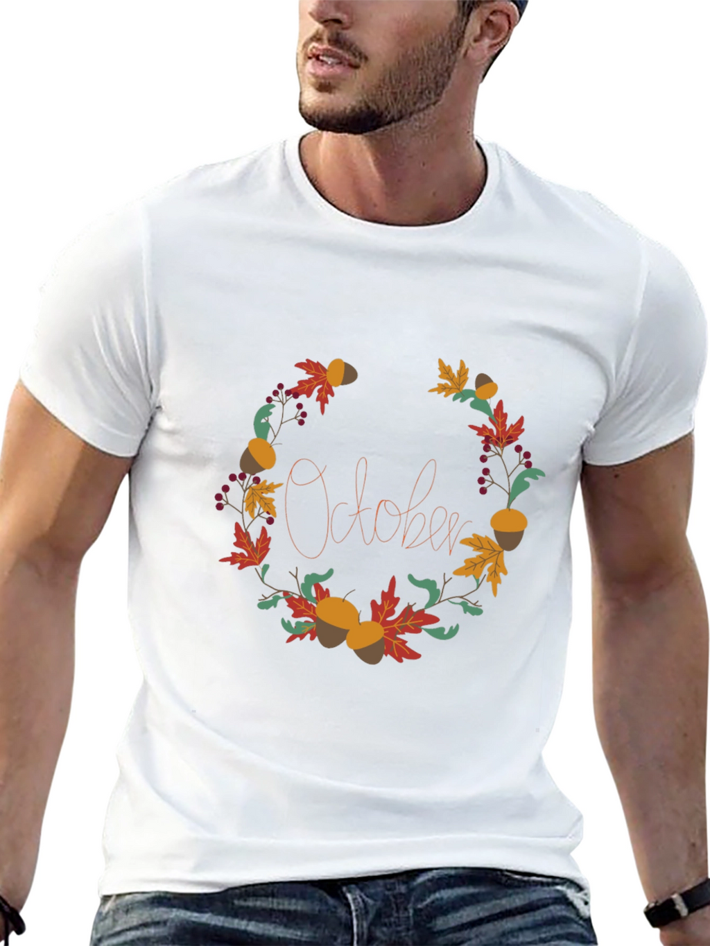 October Fall Wreath Graphic Tee - Autumn Vibes