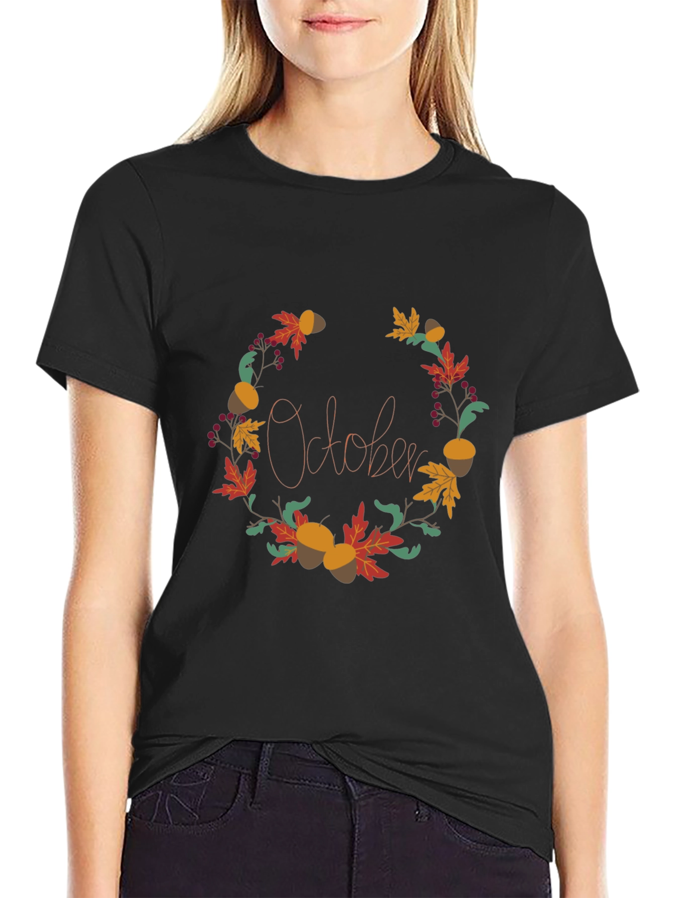 October Fall Wreath Graphic Tee - Autumn Vibes
