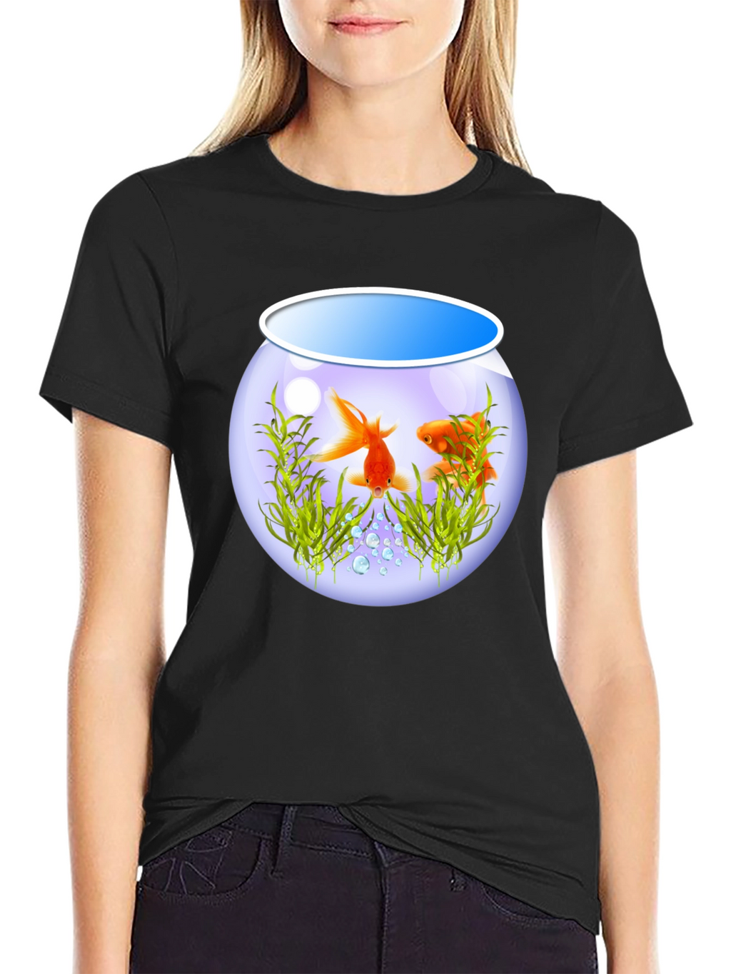 Goldfish Bowl Graphic Tee - Black Cotton T-Shirt
