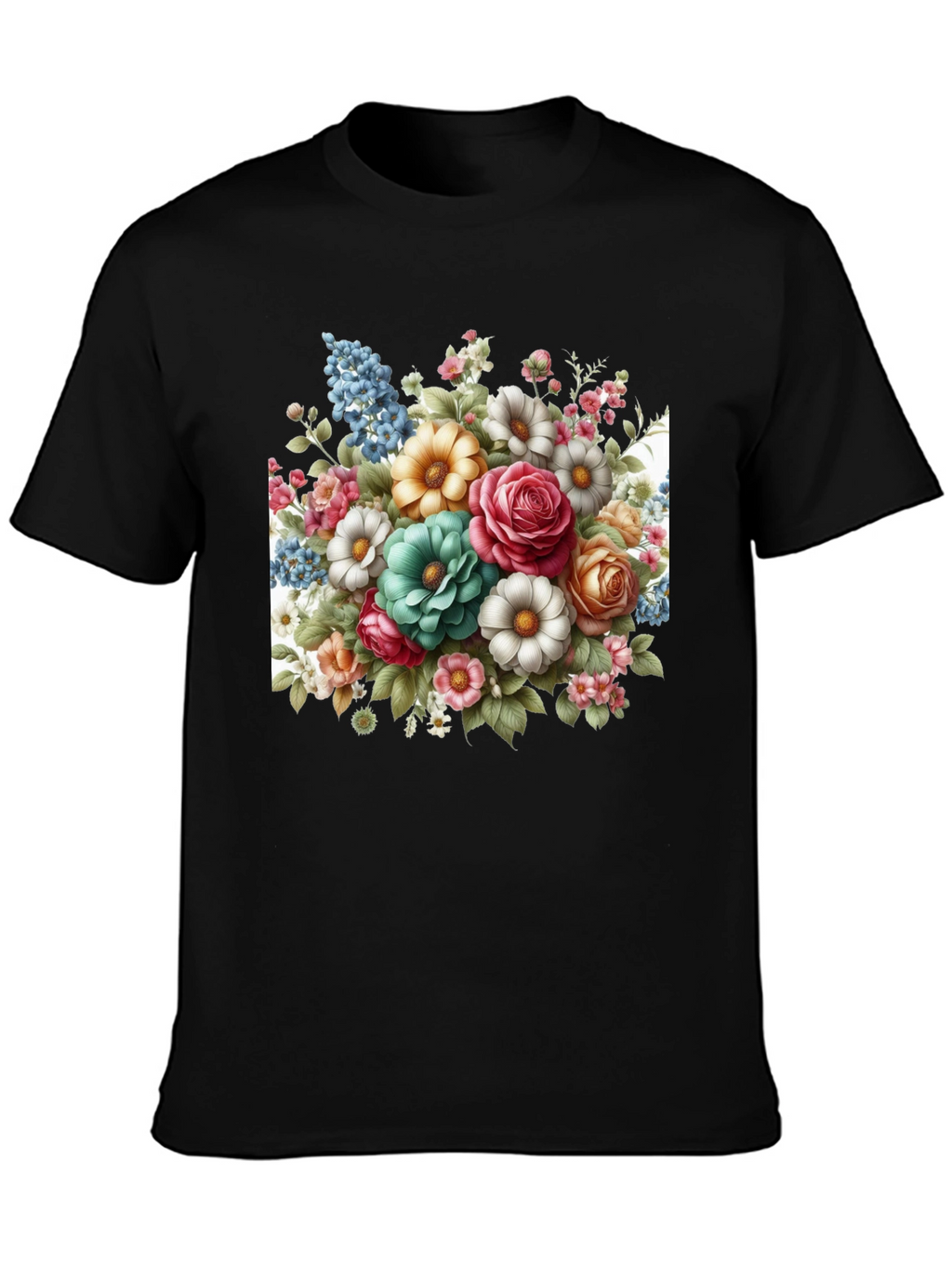 Floral Bouquet Graphic Tee - Black T-Shirt