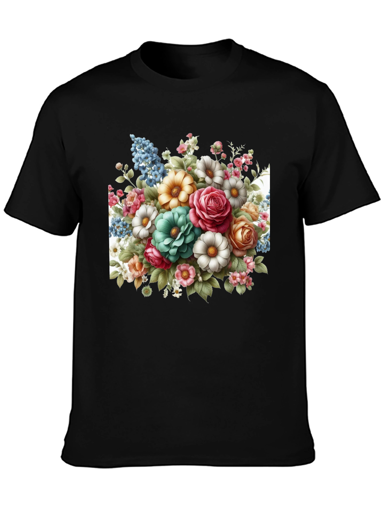 Floral Bouquet Graphic Tee - Black T-Shirt