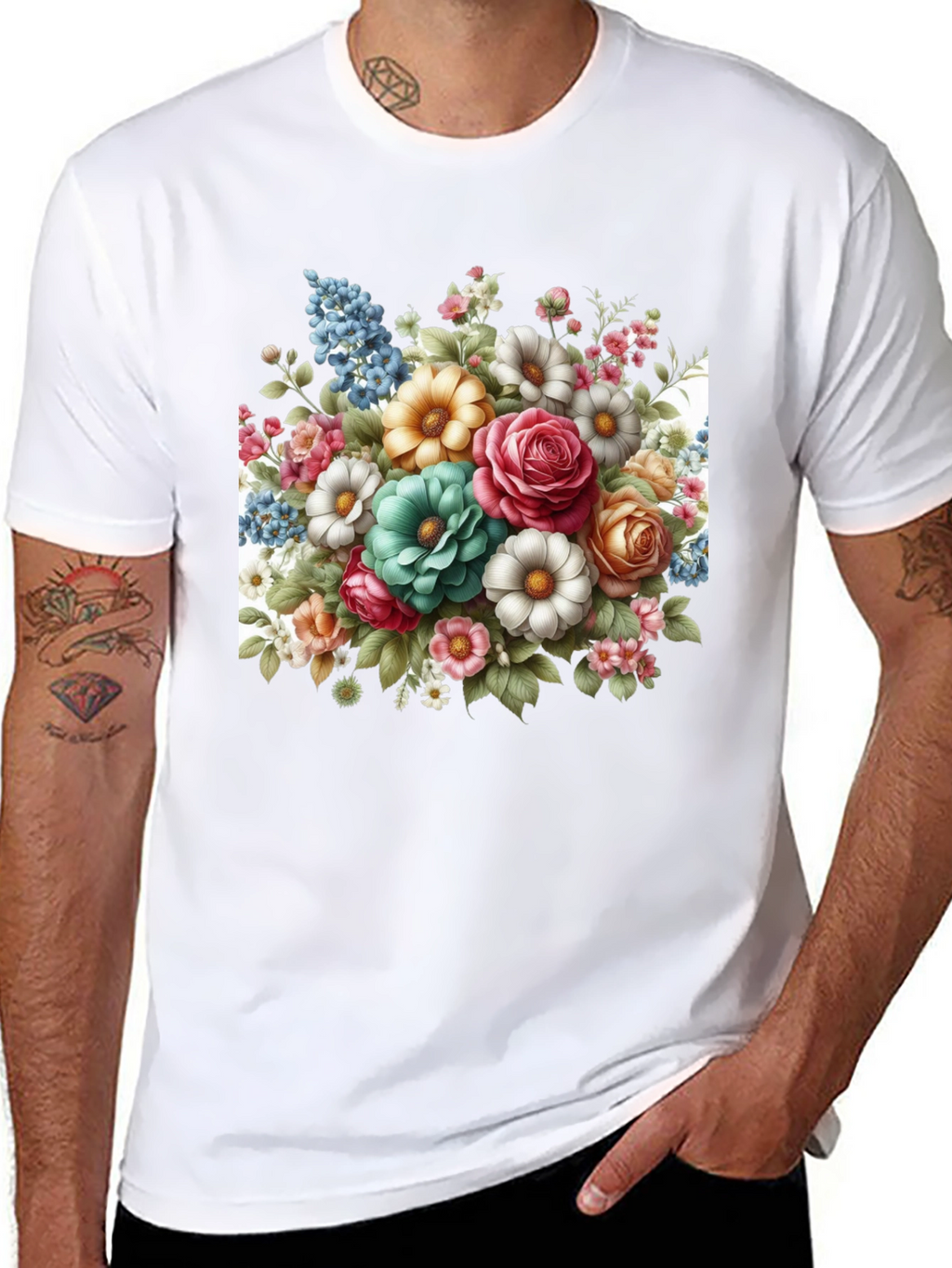 Floral Bouquet Graphic Tee - Black T-Shirt