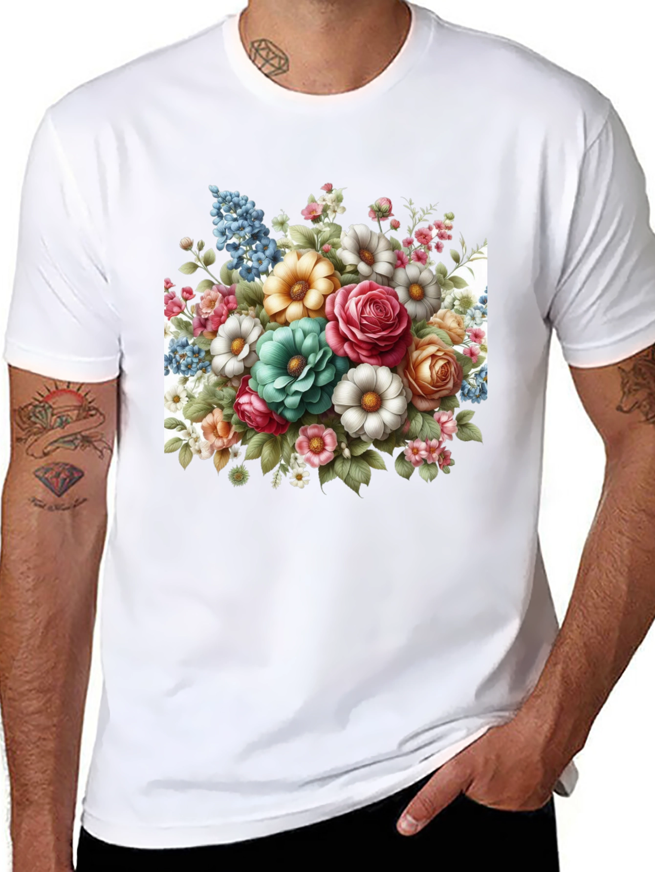 Floral Bouquet Graphic Tee - Black T-Shirt