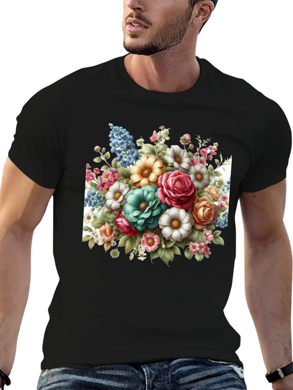 Floral Bouquet Graphic Tee - Black T-Shirt