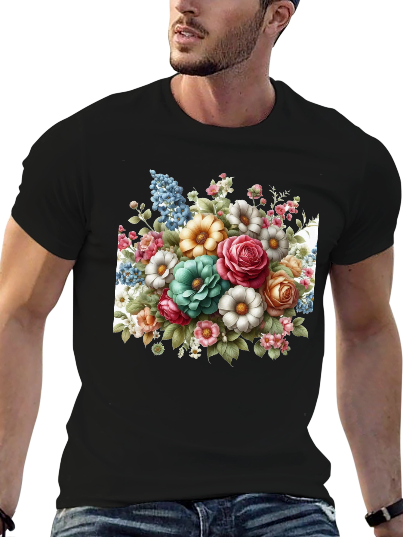 Floral Bouquet Graphic Tee - Black T-Shirt