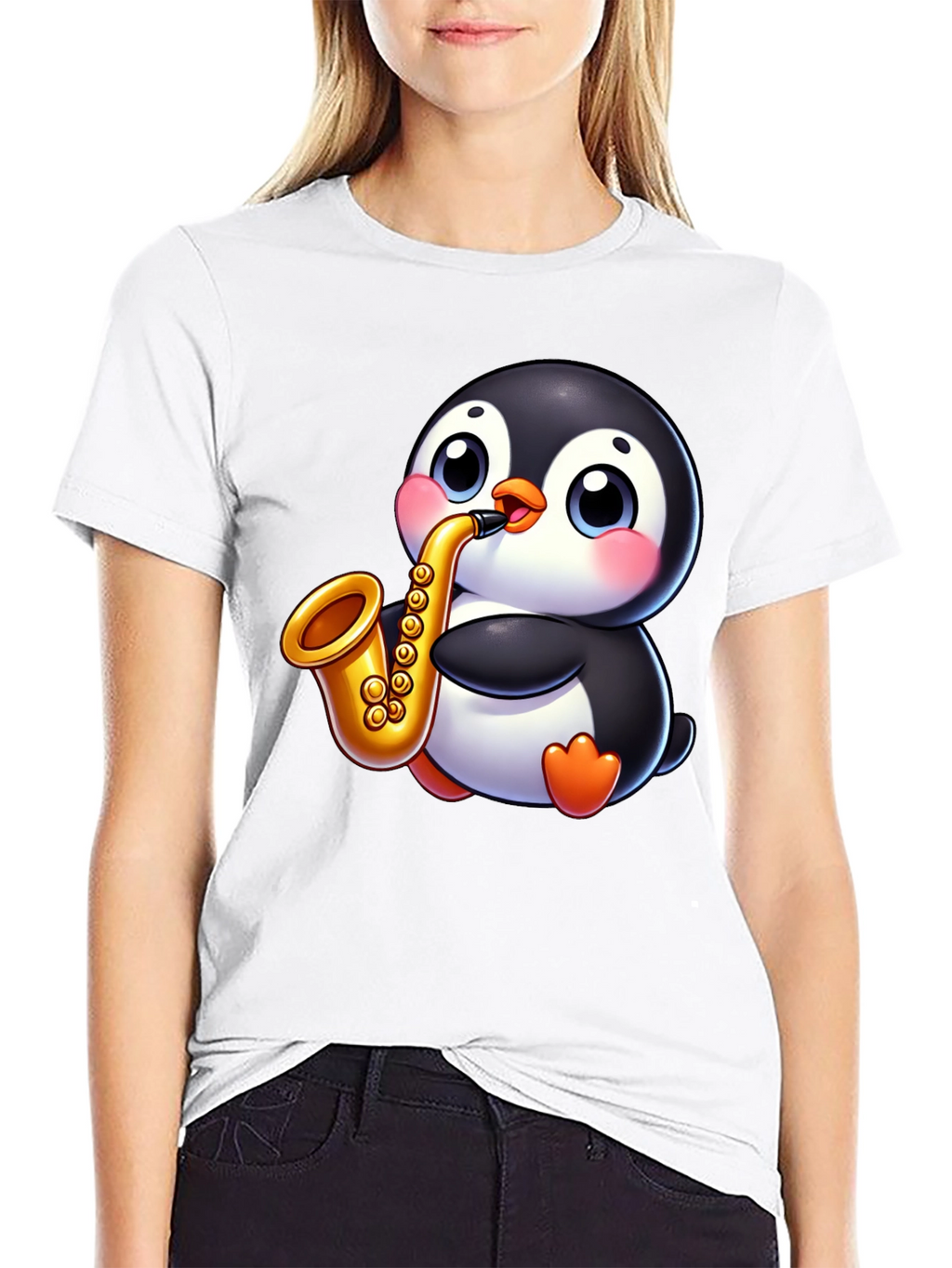 Penguin Saxophone Graphic Tee - Black Casual Style