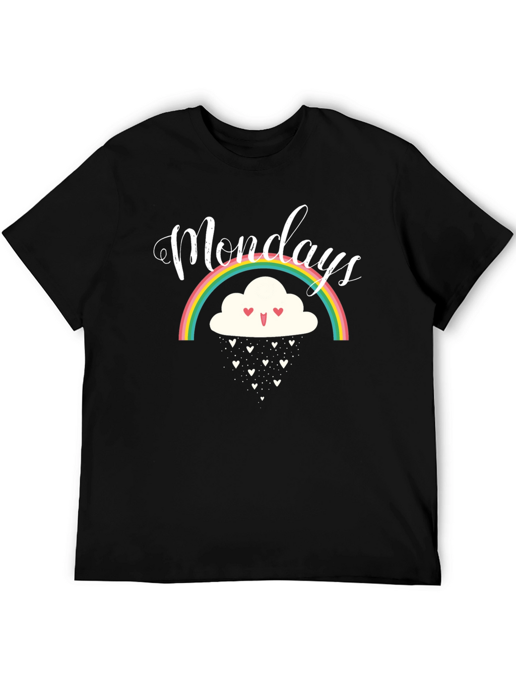 Monday Rainbow Cloud Heart Rain Black T-Shirt