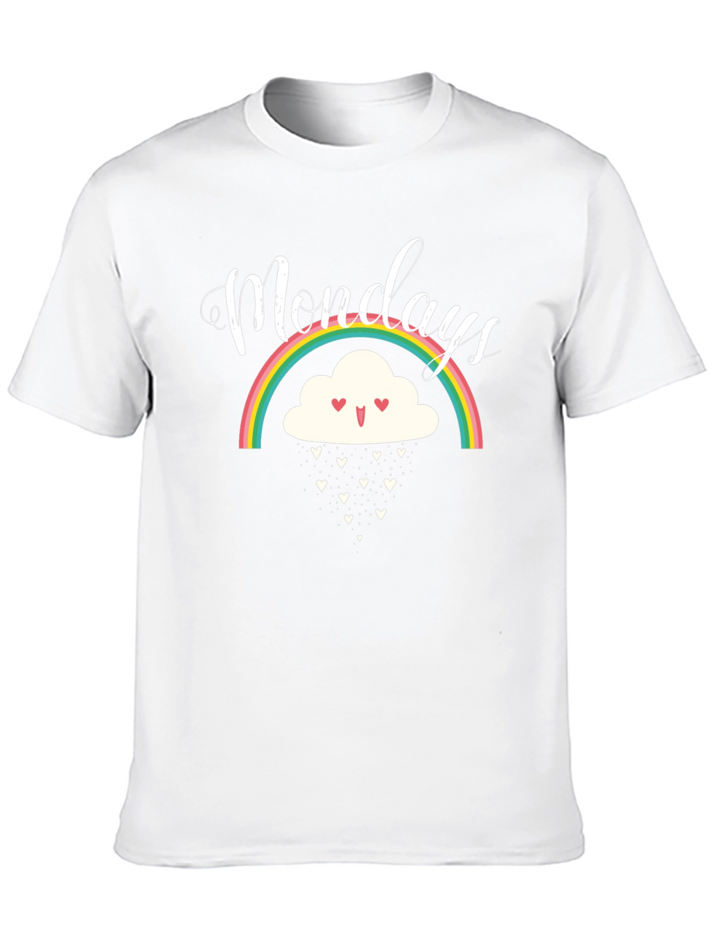 Monday Rainbow Cloud Heart Rain Black T-Shirt