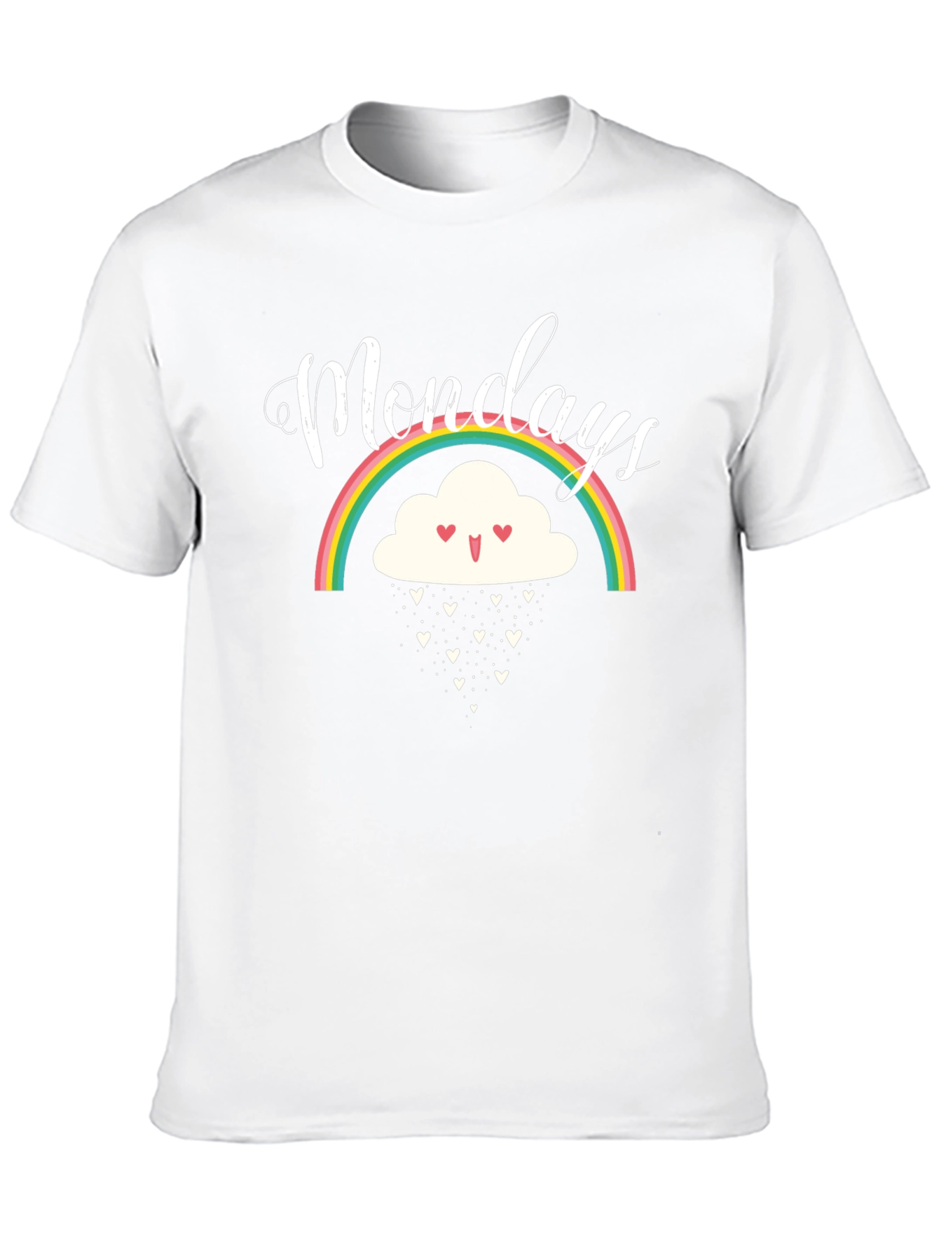 Monday Rainbow Cloud Heart Rain Black T-Shirt