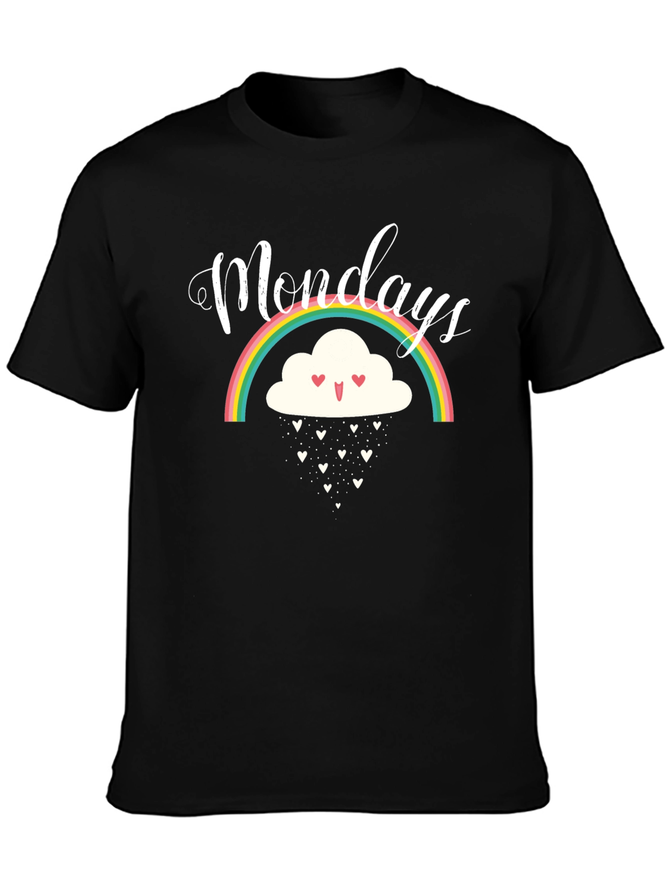 Monday Rainbow Cloud Heart Rain Black T-Shirt