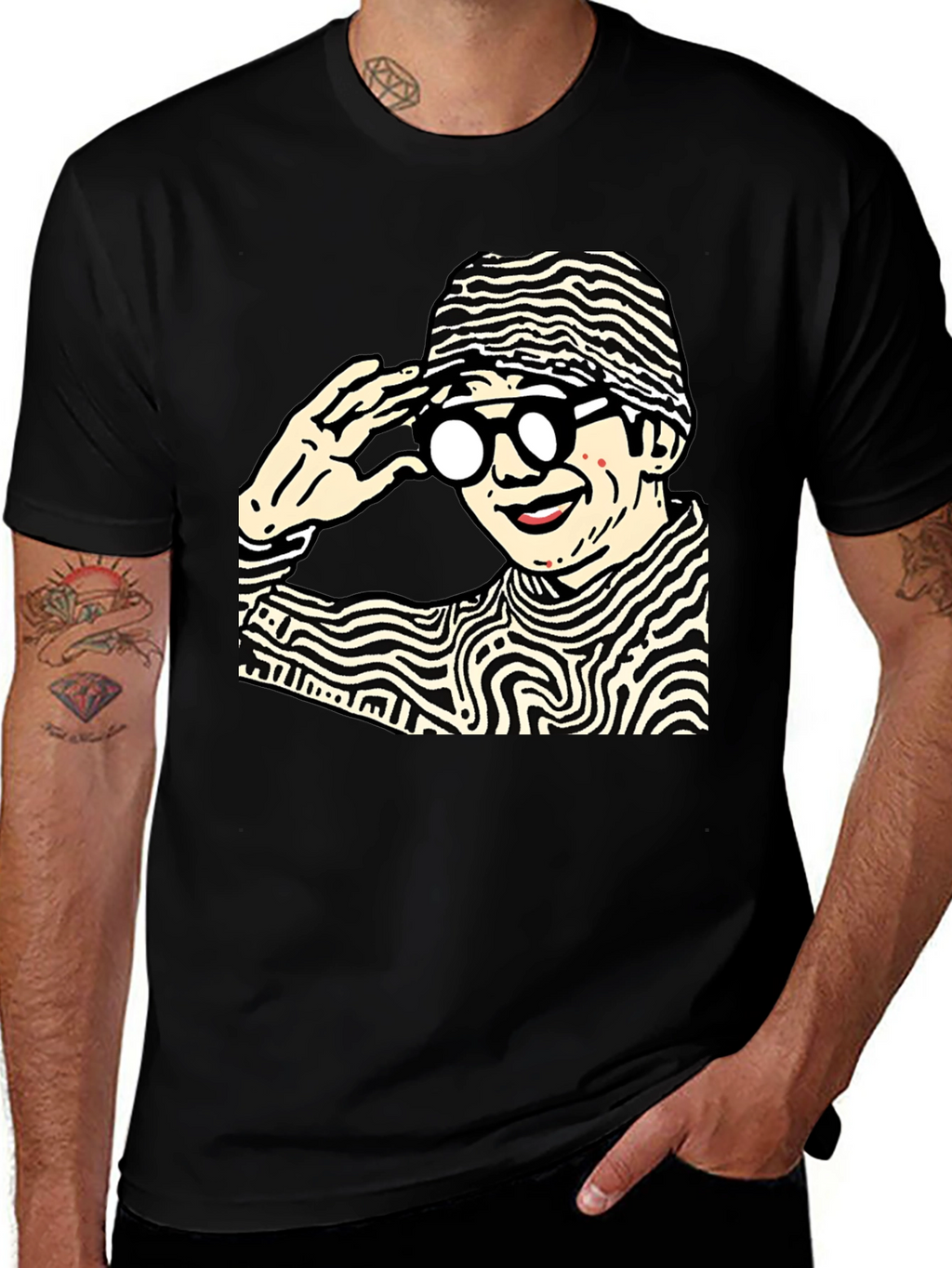 Funky Graphic Print Black Cotton T-Shirt
