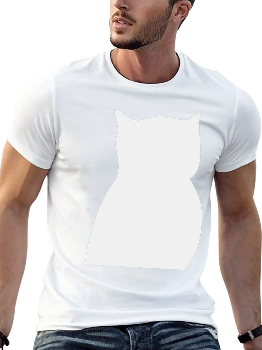 Cat Silhouette Graphic Tee - Black Cotton Shirt