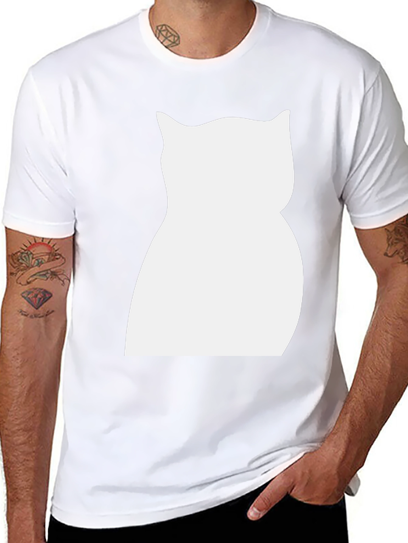 Cat Silhouette Graphic Tee - Black Cotton Shirt