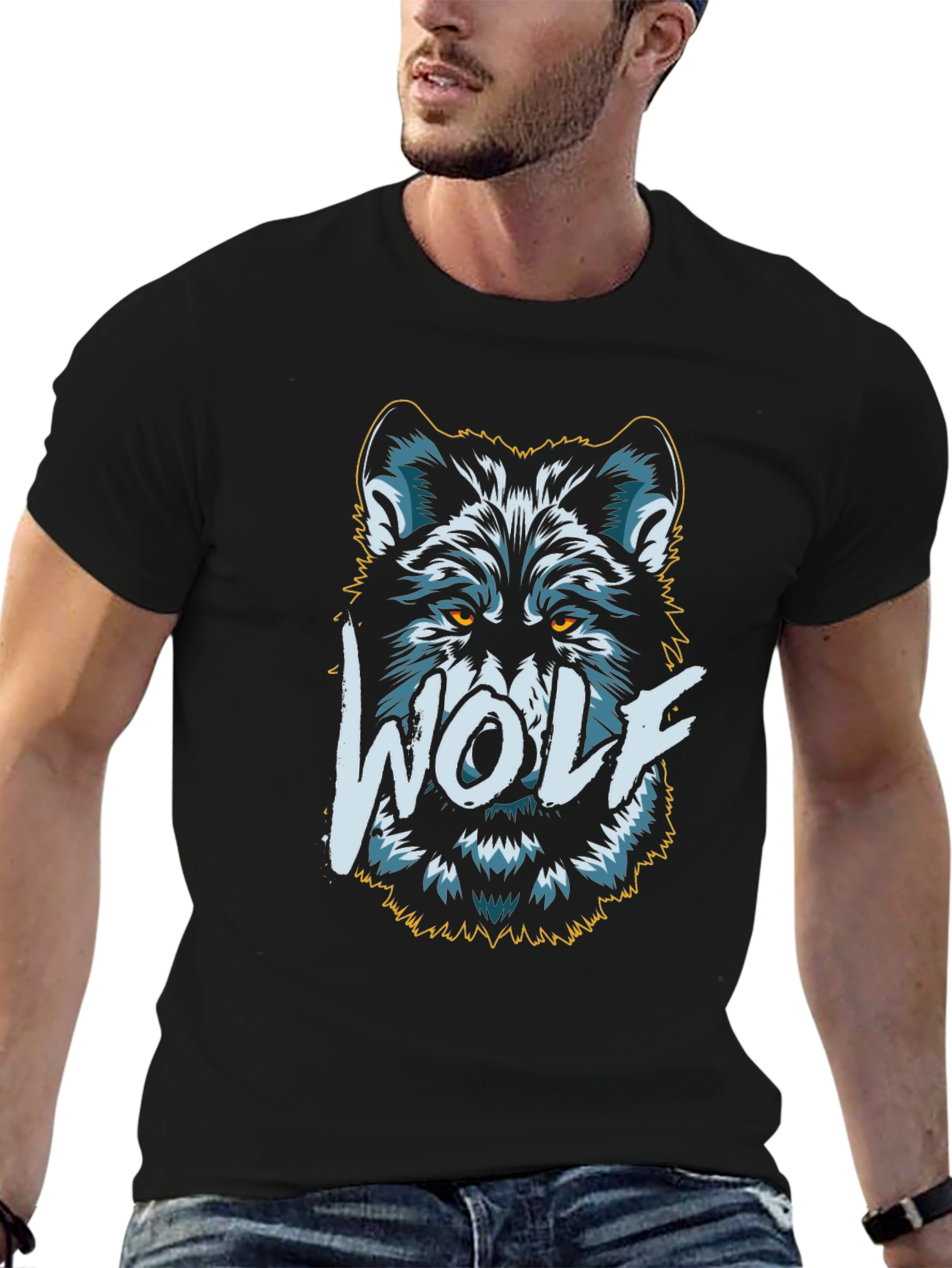 Cool Wolf Graphic Tee - Black Cotton T-Shirt