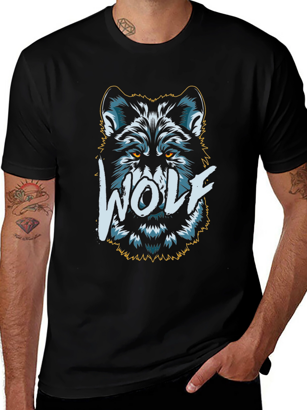 Cool Wolf Graphic Tee - Black Cotton T-Shirt