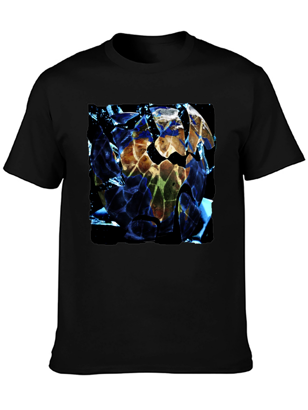 Shattered Earth Graphic Tee - Black Crew Neck T-Shirt