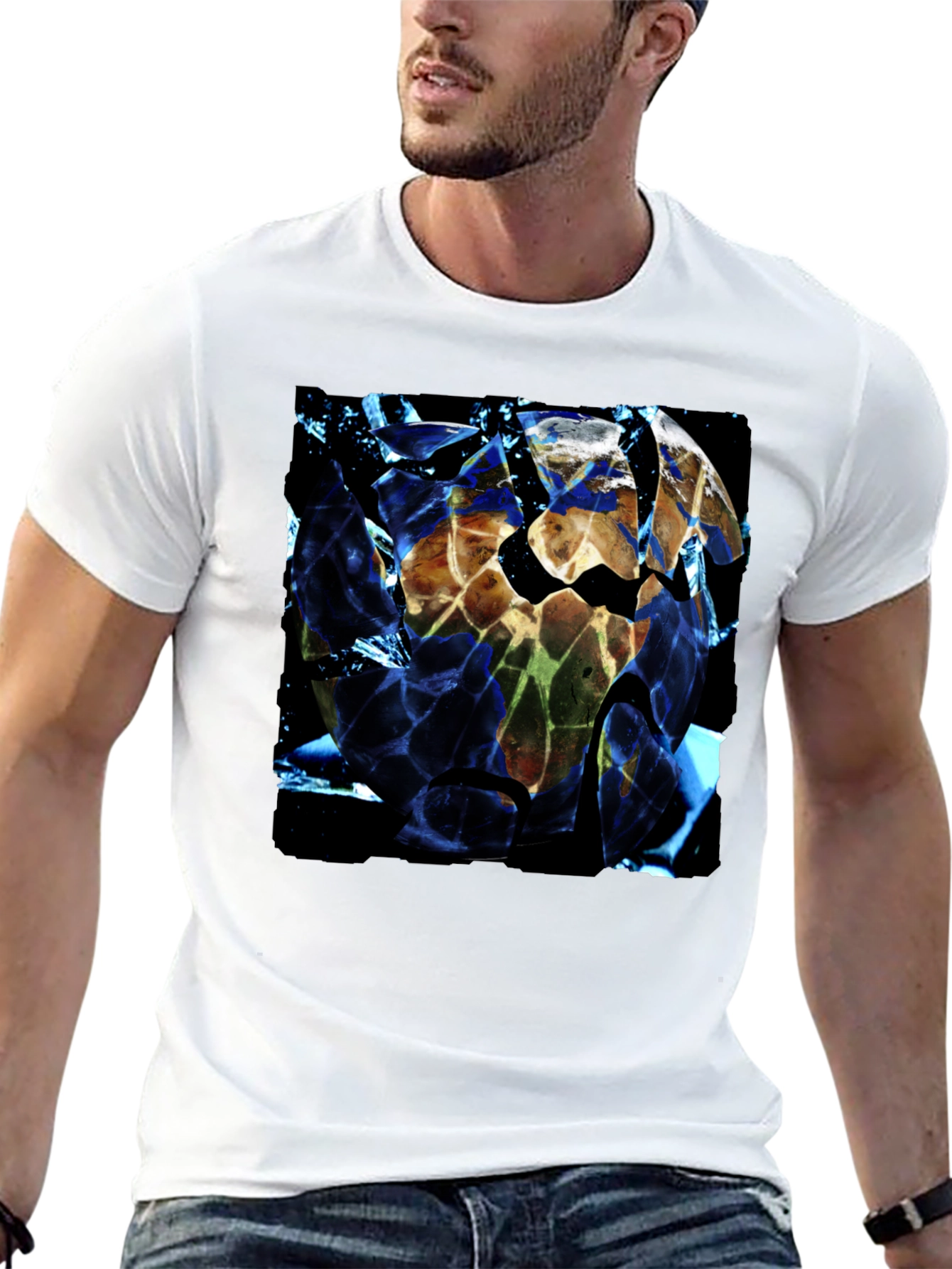 Shattered Earth Graphic Tee - Black Crew Neck T-Shirt