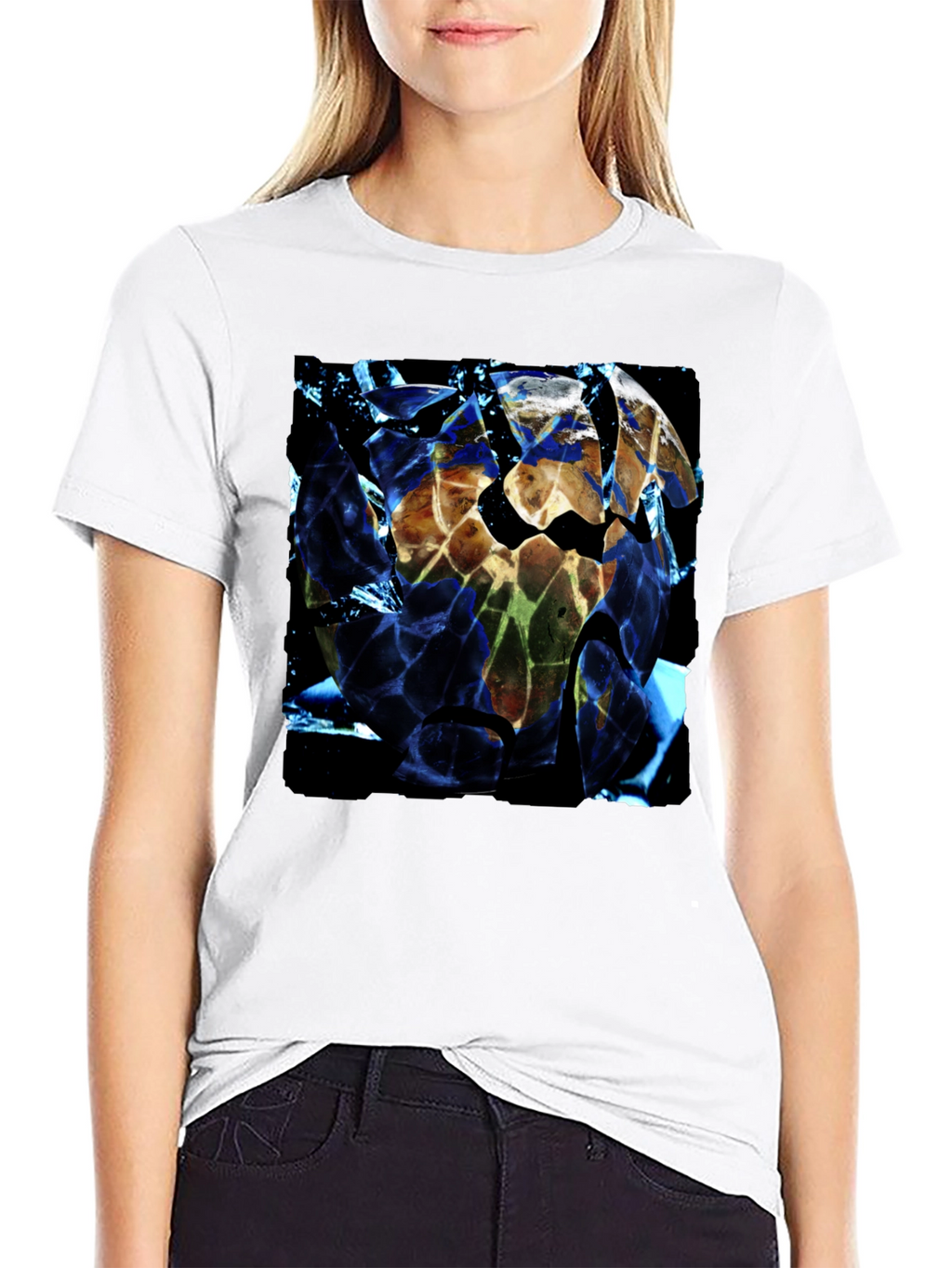 Shattered Earth Graphic Tee - Black Crew Neck T-Shirt