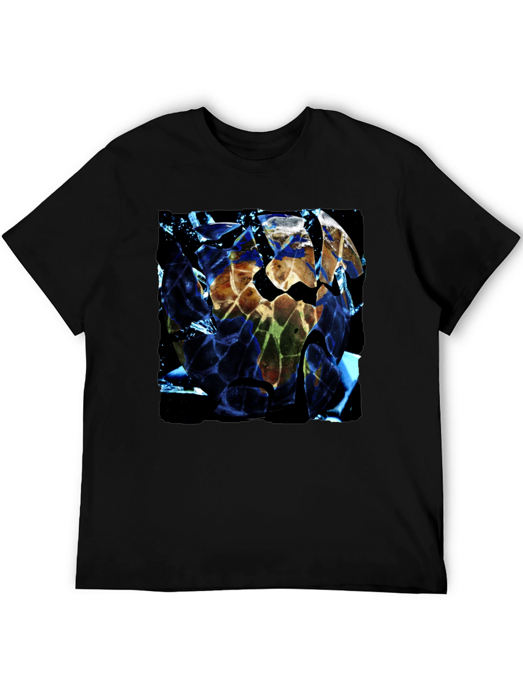 Shattered Earth Graphic Tee - Black Crew Neck T-Shirt
