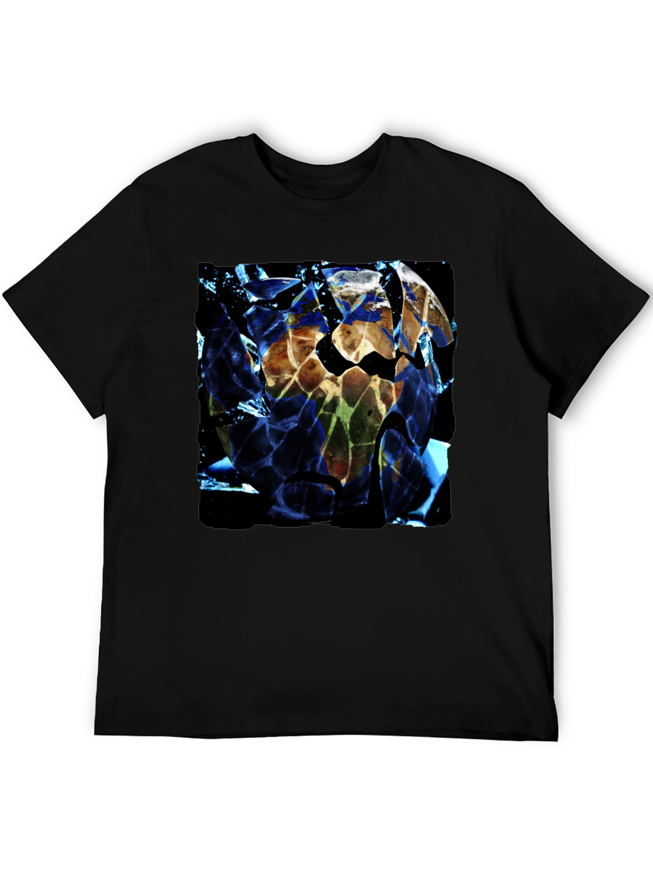 Shattered Earth Graphic Tee - Black Crew Neck T-Shirt