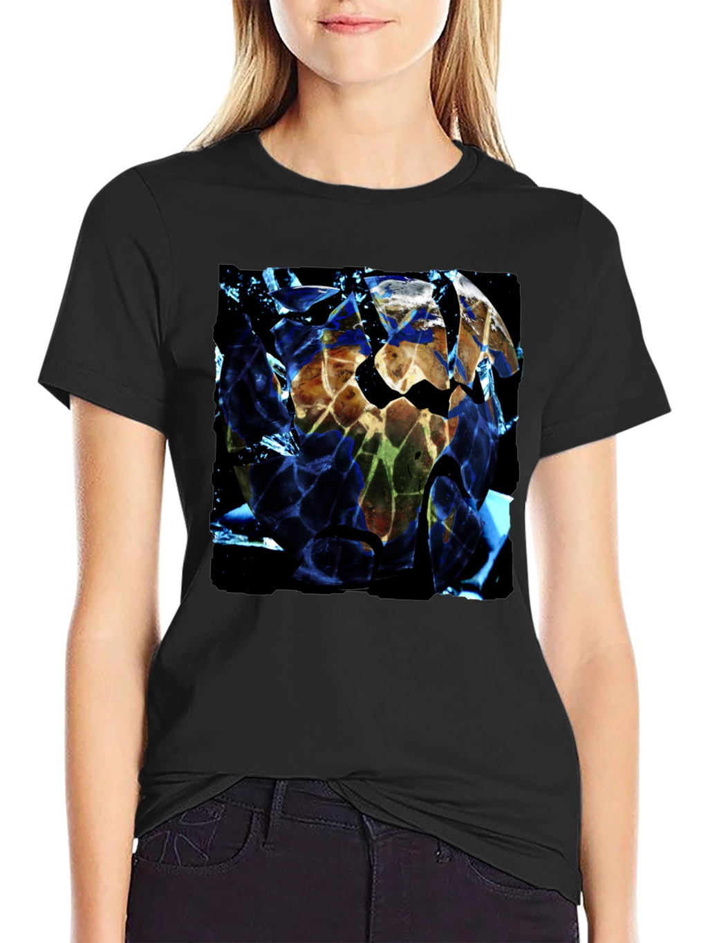 Shattered Earth Graphic Tee - Black Crew Neck T-Shirt