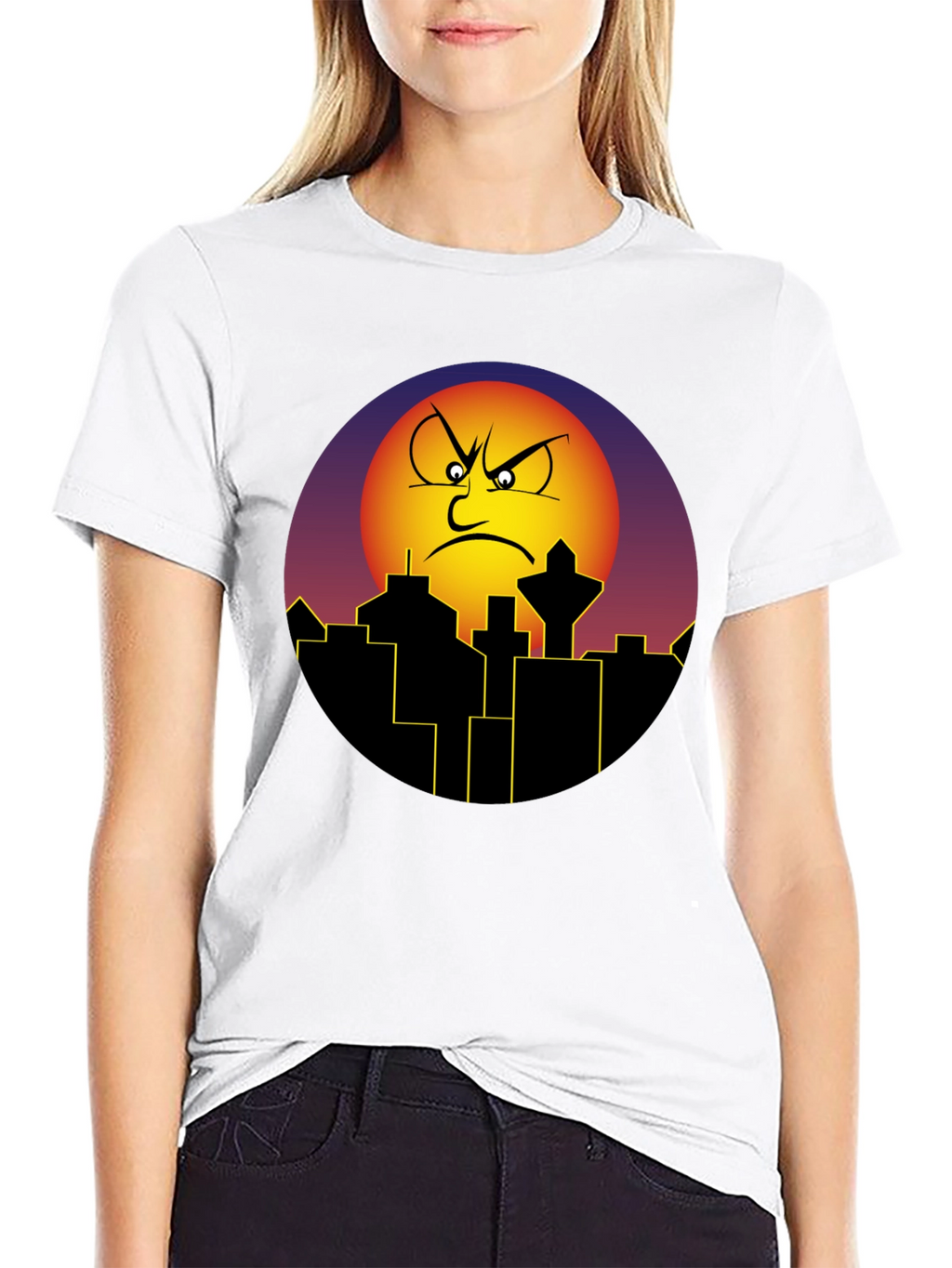Angry Sun Cityscape Graphic Tee - Black