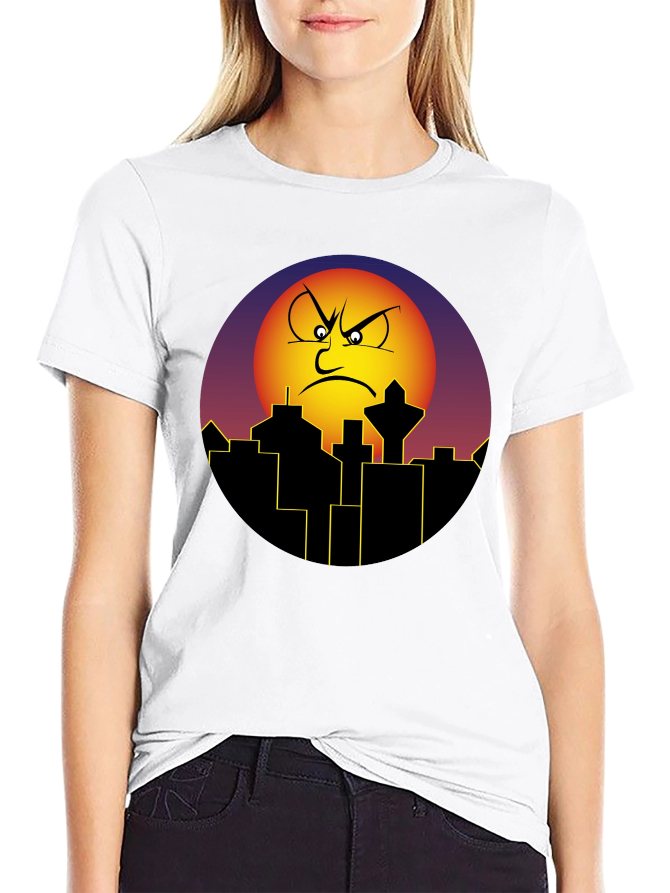 Angry Sun Cityscape Graphic Tee - Black