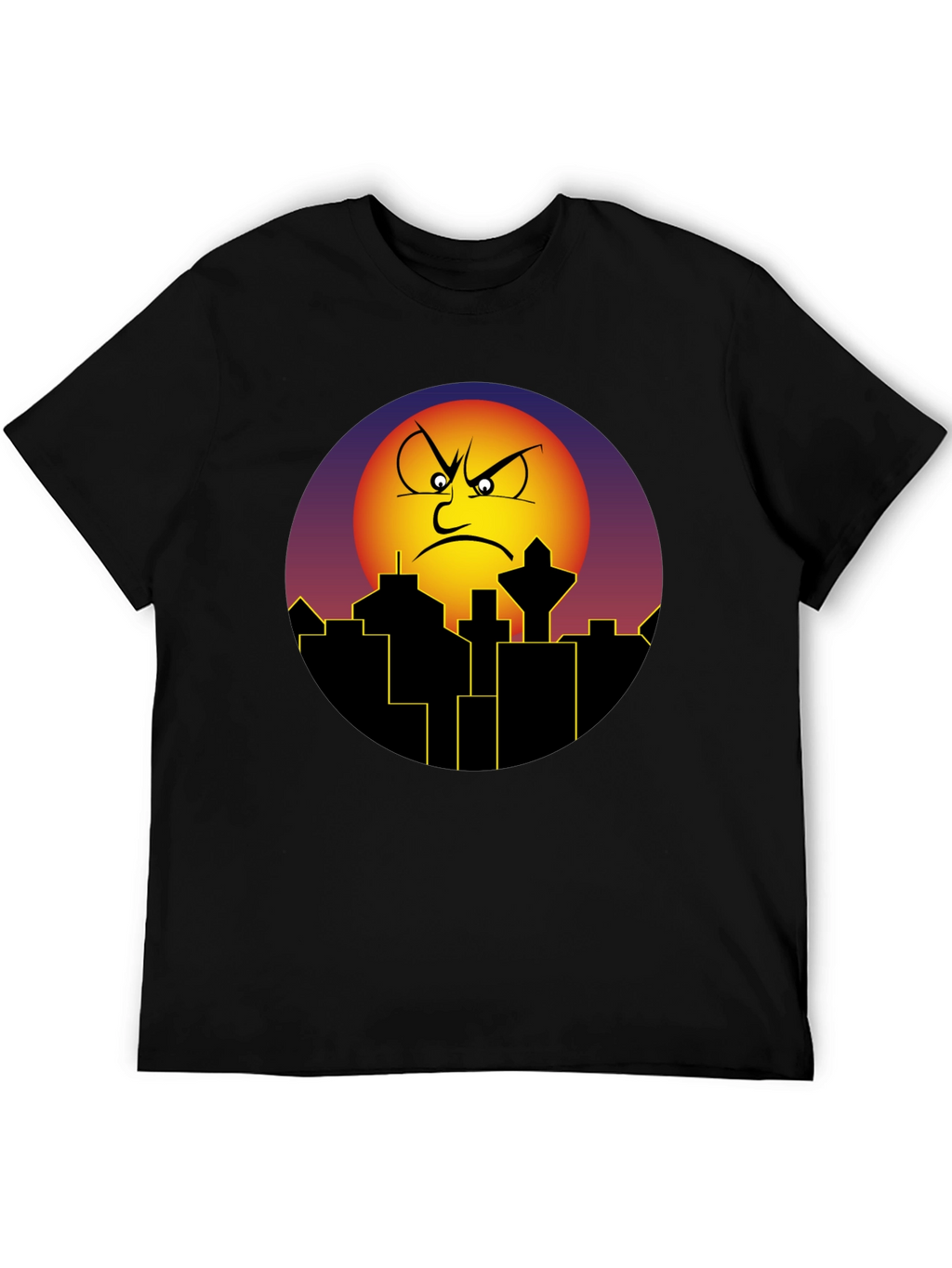 Angry Sun Cityscape Graphic Tee - Black
