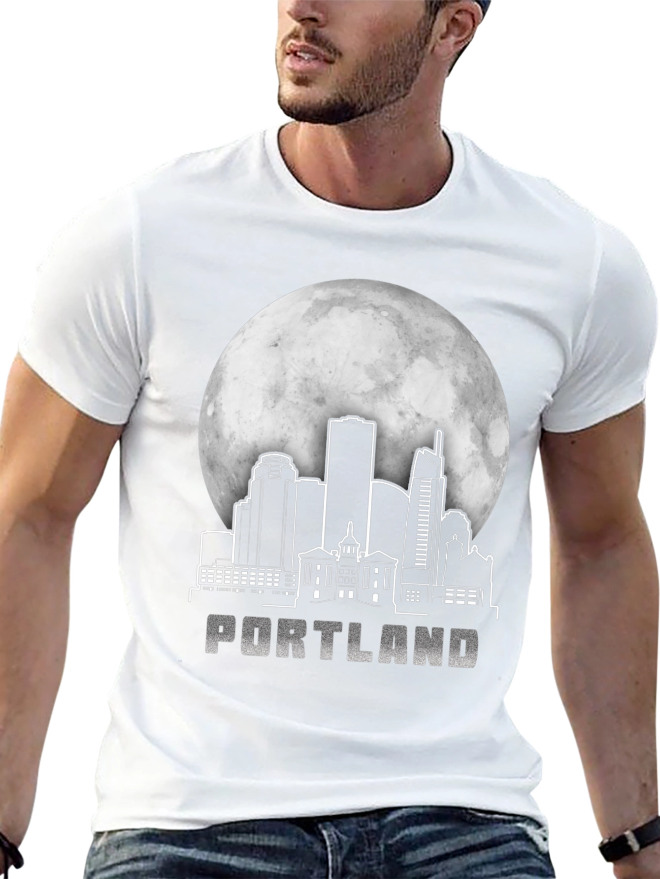 Portland Skyline T-Shirt - Cityscape Moon Design