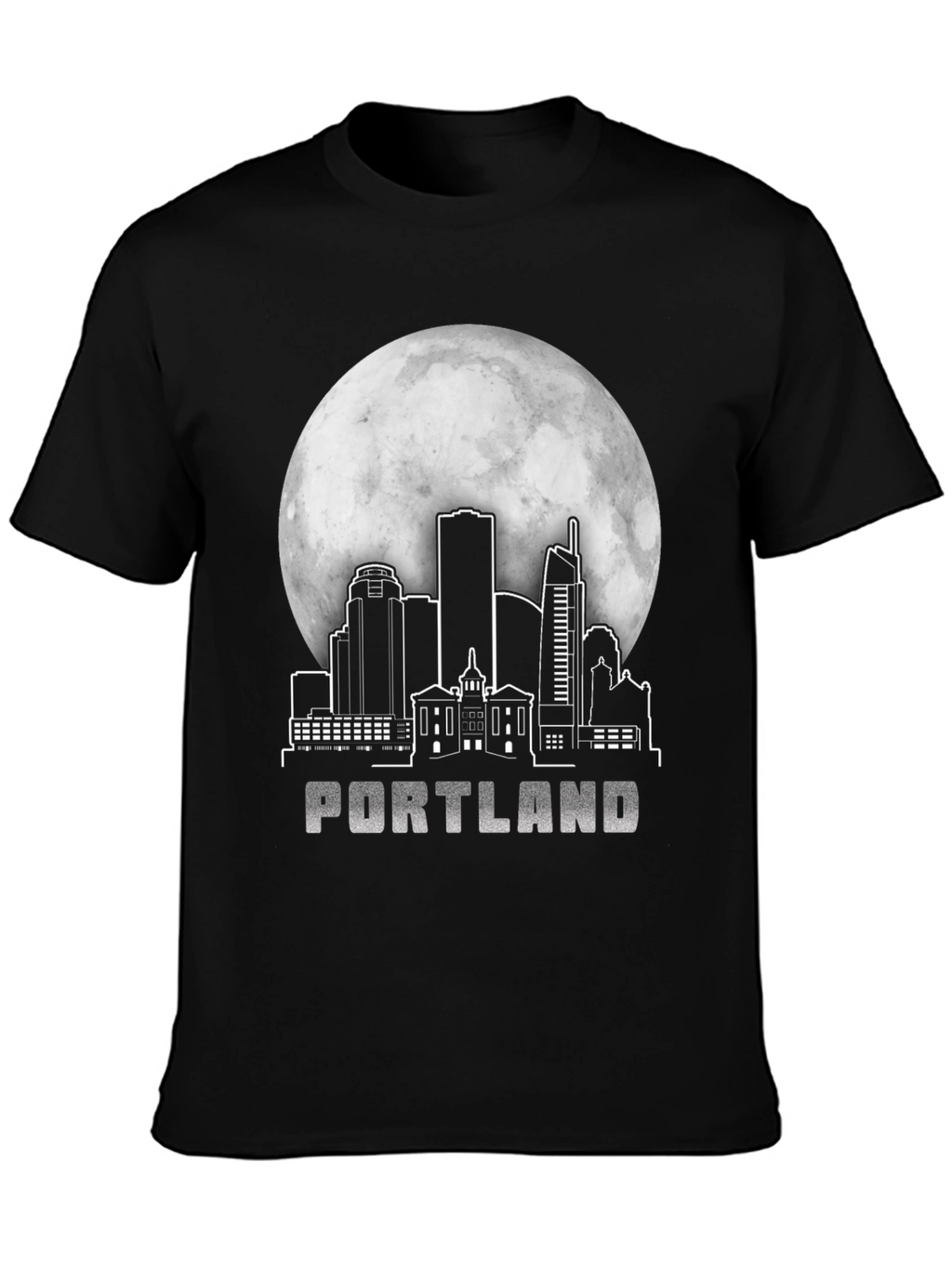 Portland Skyline T-Shirt - Cityscape Moon Design